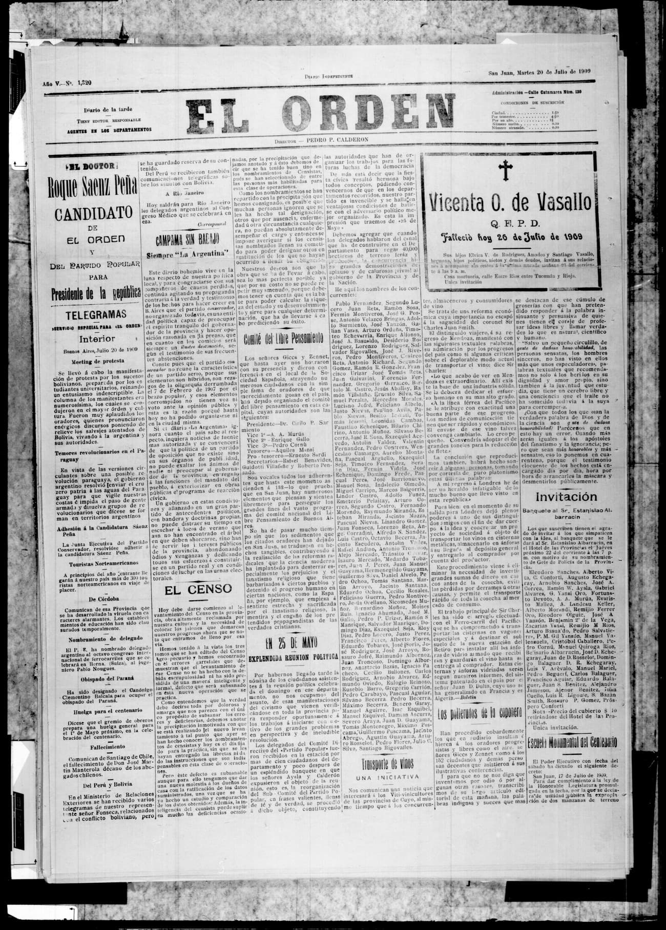 Portada · 20 de Julio de 1909