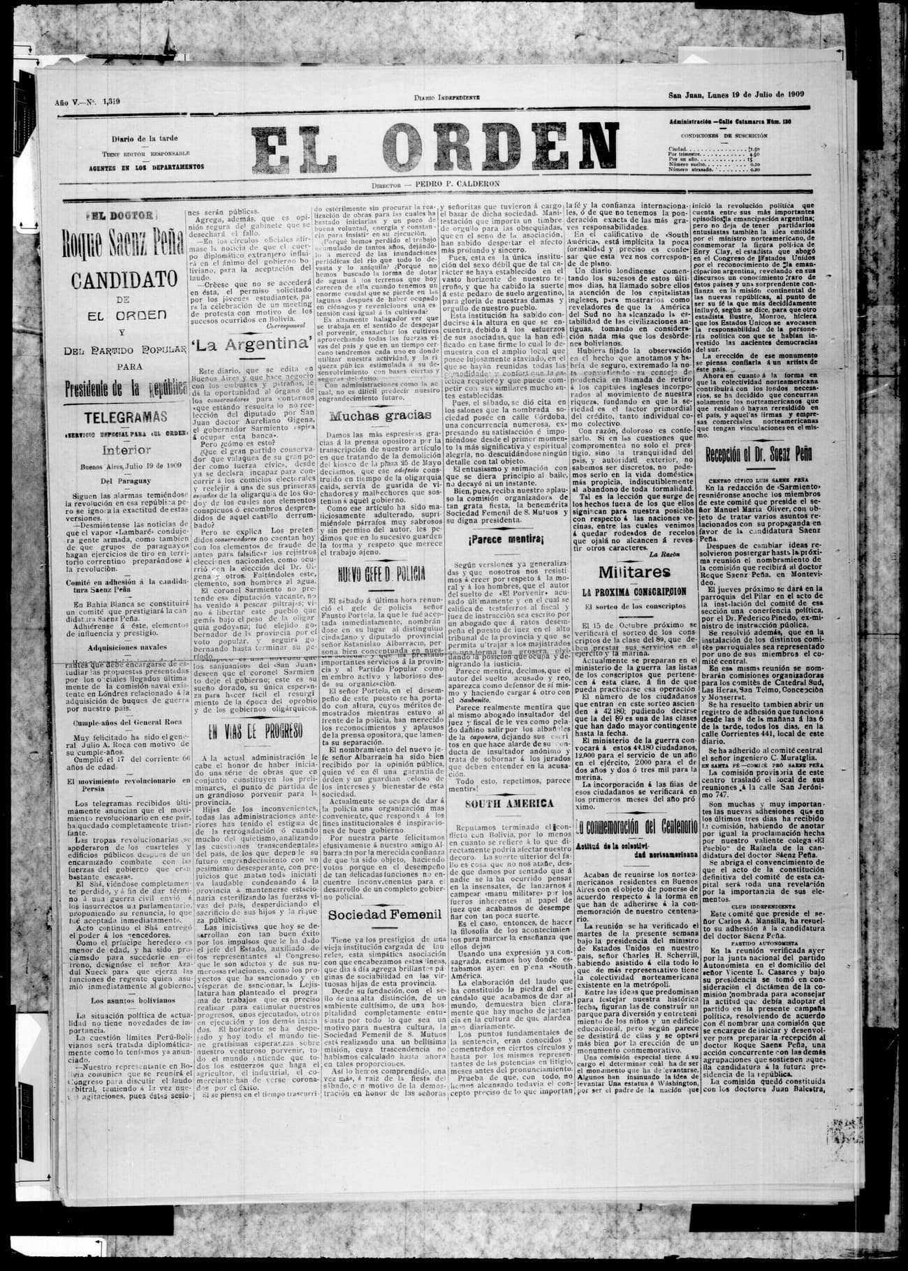 Portada · 17 de Julio de 1909