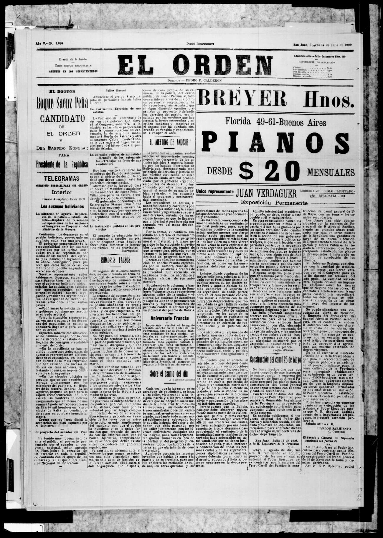 Portada · 15 de Julio de 1909