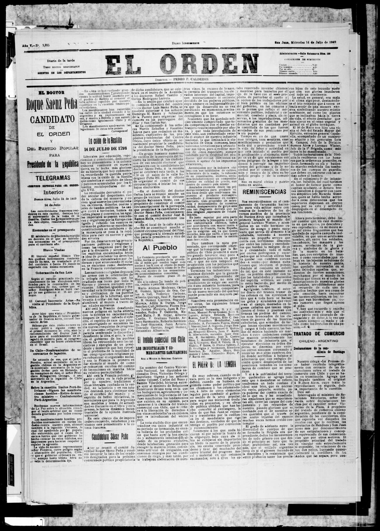 Portada · 14 de Julio de 1909
