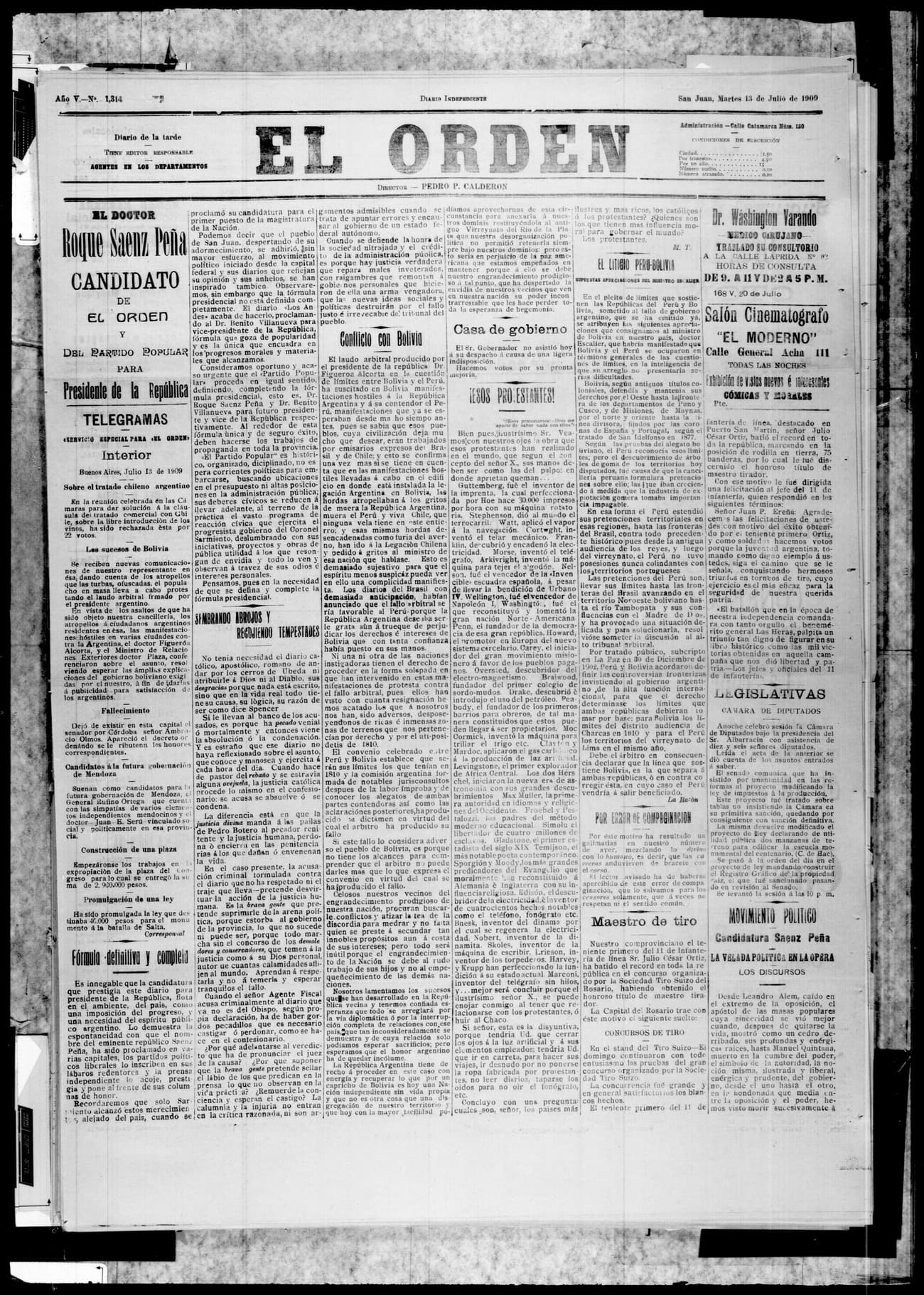Portada · 13 de Julio de 1909