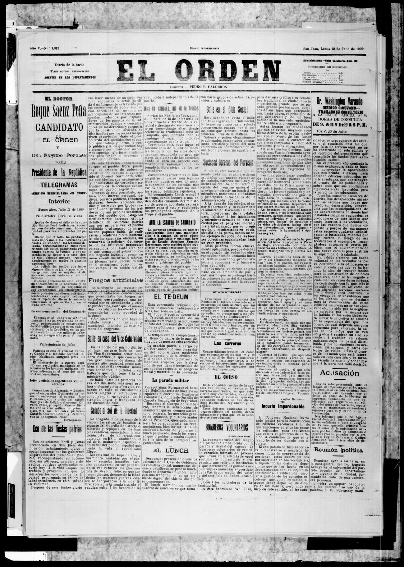 Portada · 12 de Julio de 1909