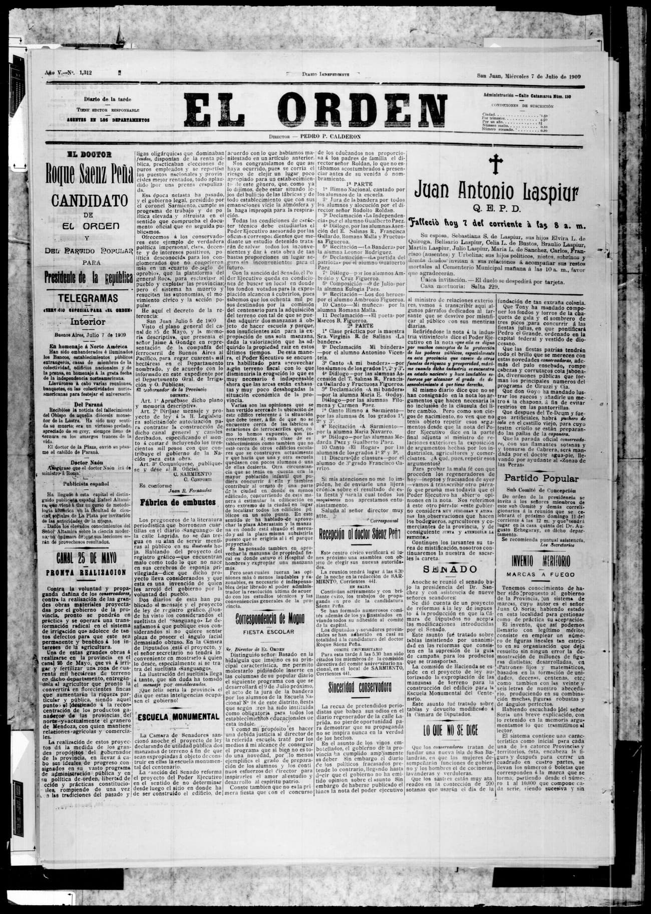 Portada · 7 de Julio de 1909