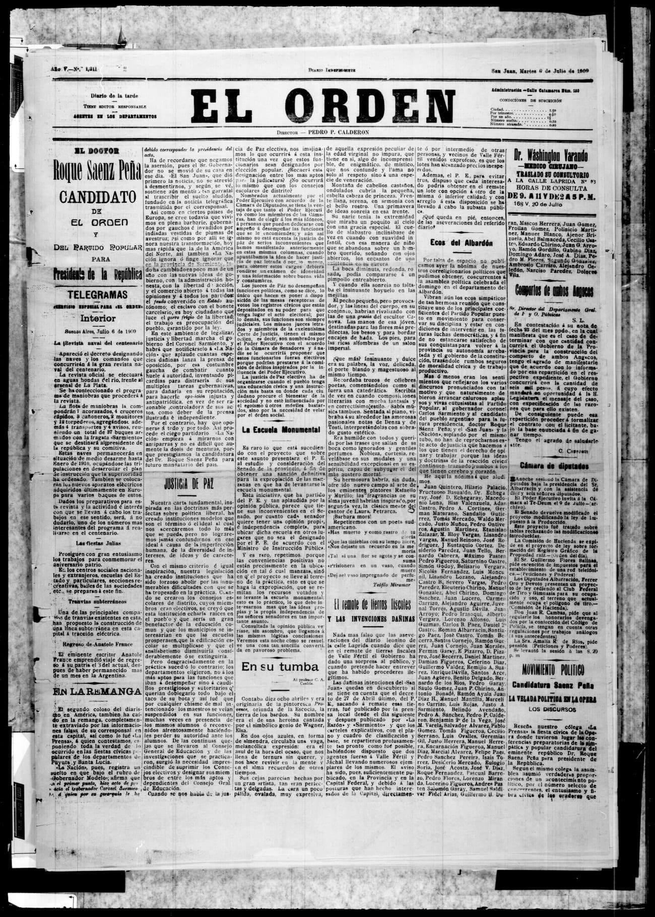 Portada · 8 de Julio de 1909