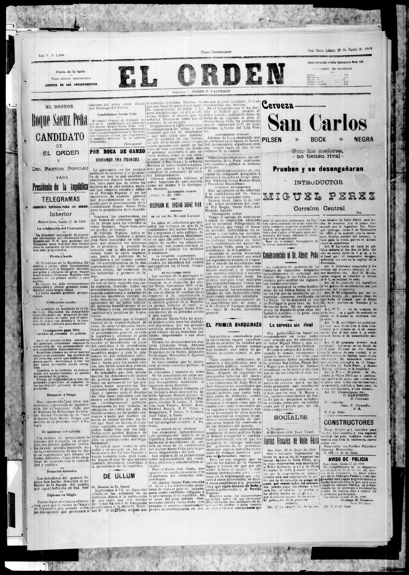 Portada · 21 de Junio de 1909