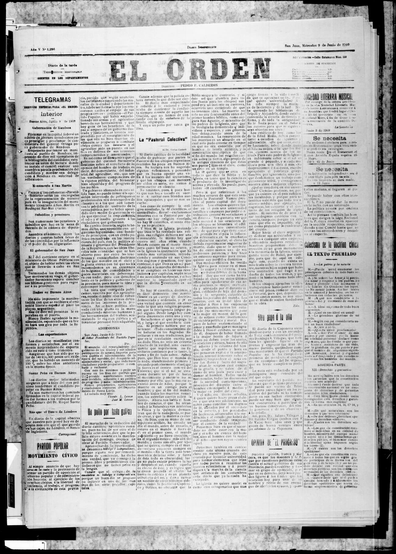 Portada · 9 de Junio de 1909