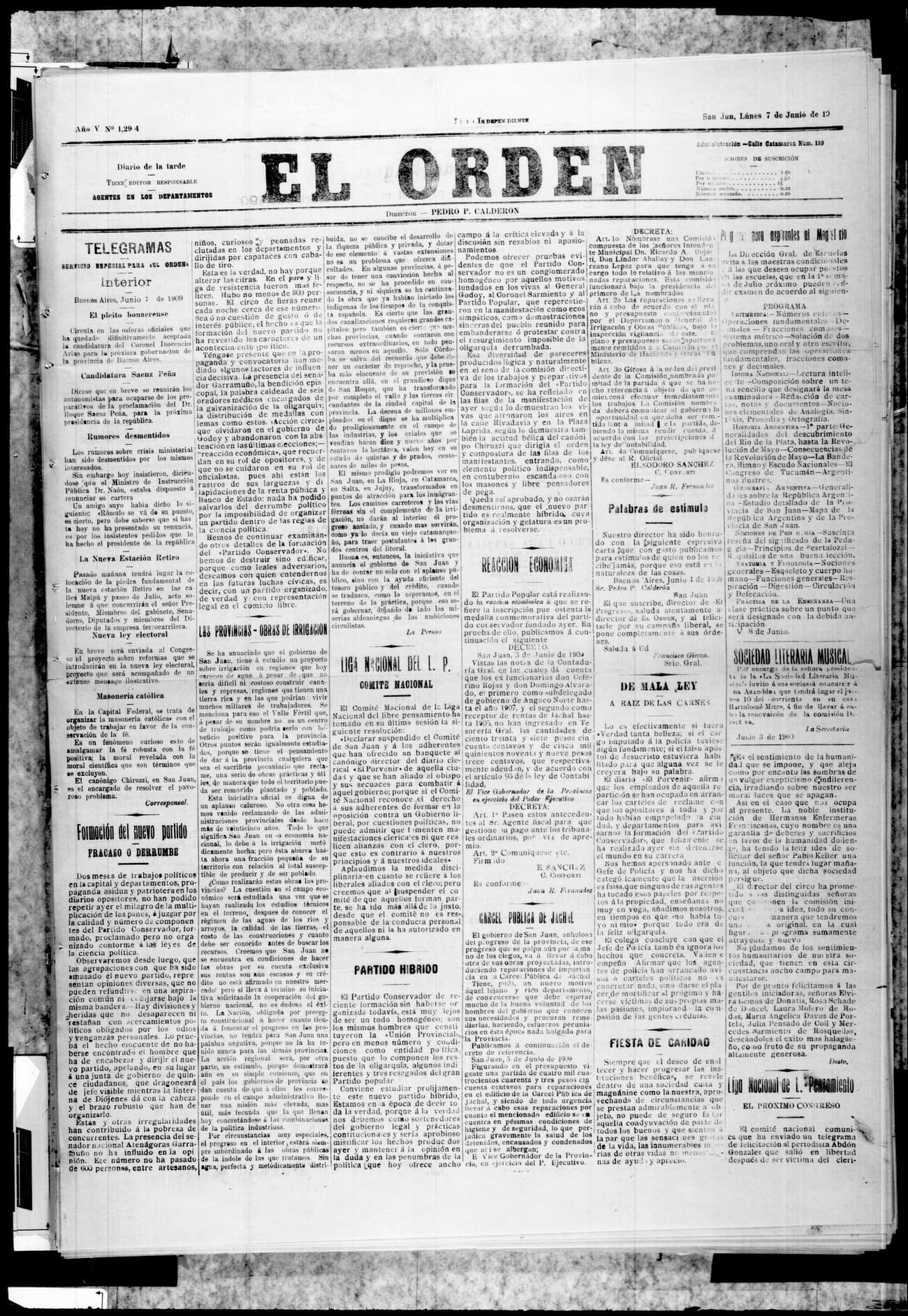 Portada · 7 de Junio de 1909