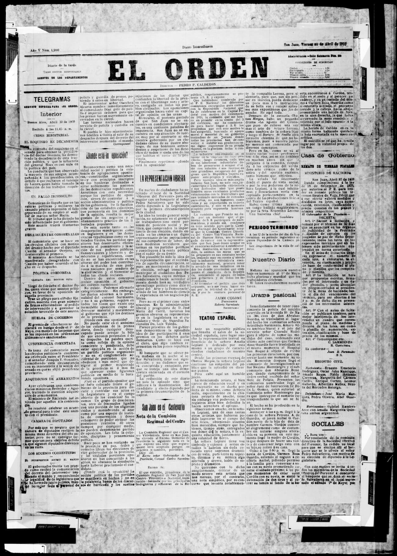 Portada · 30 de Abril de 1909