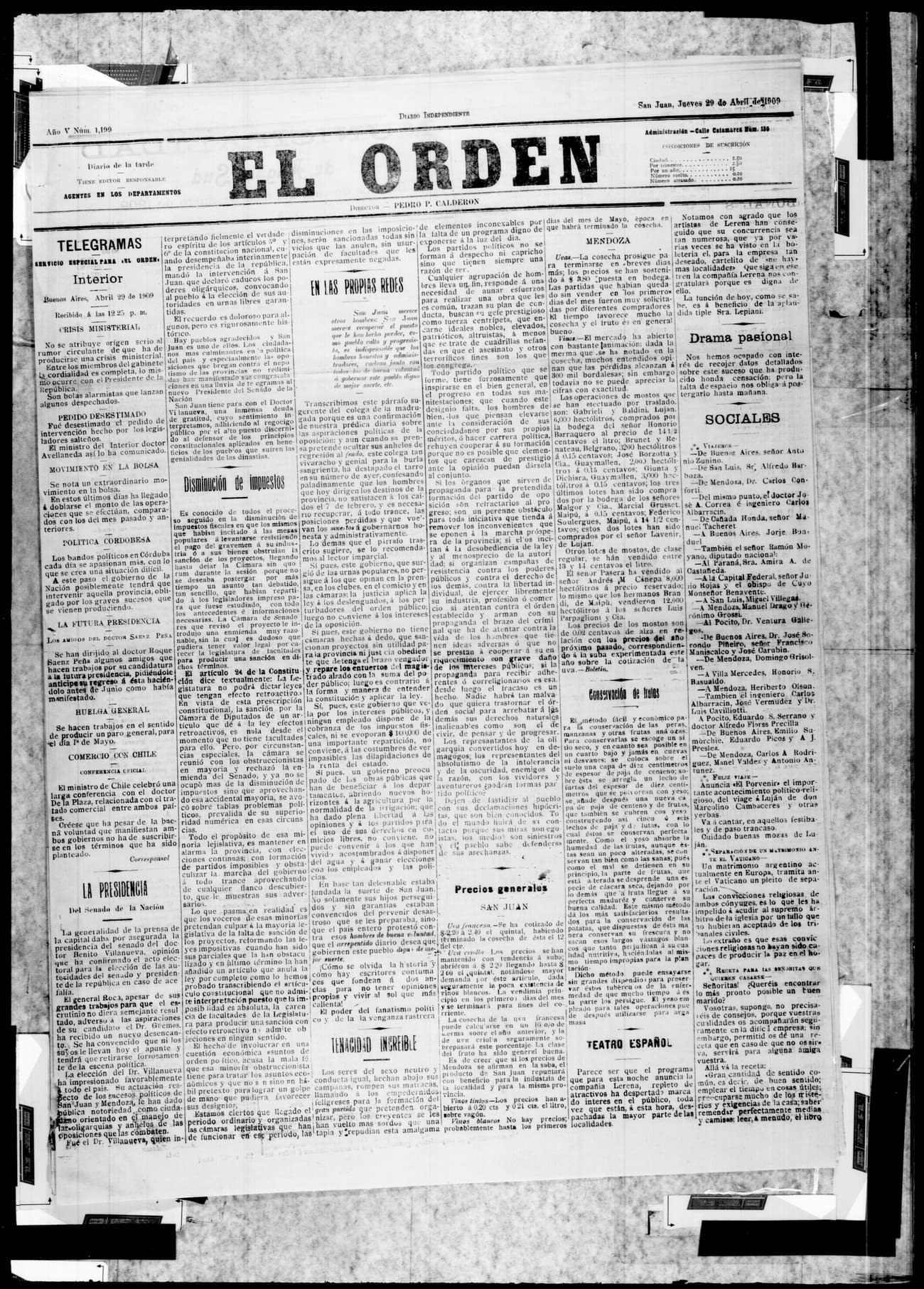 Portada · 29 de Abril de 1909