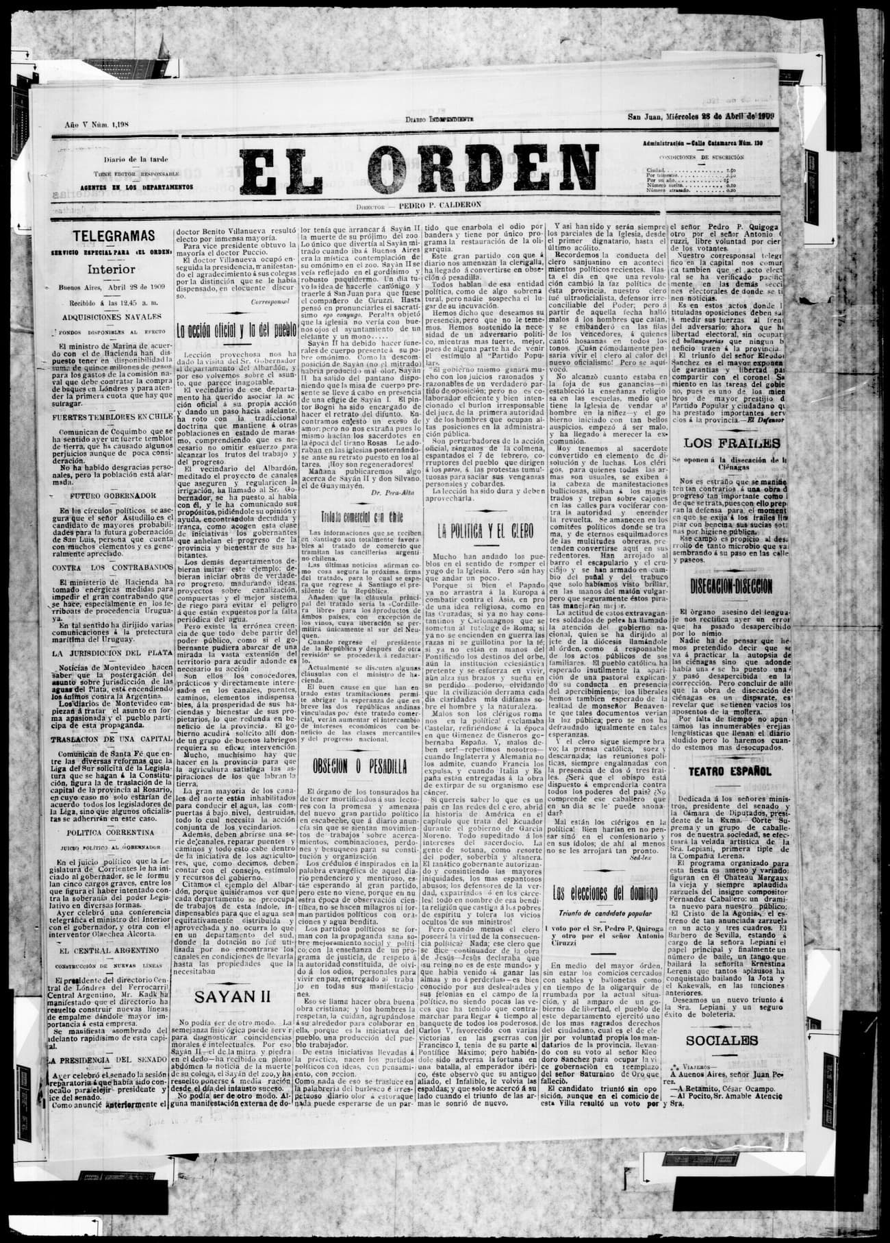 Portada · 28 de Abril de 1909