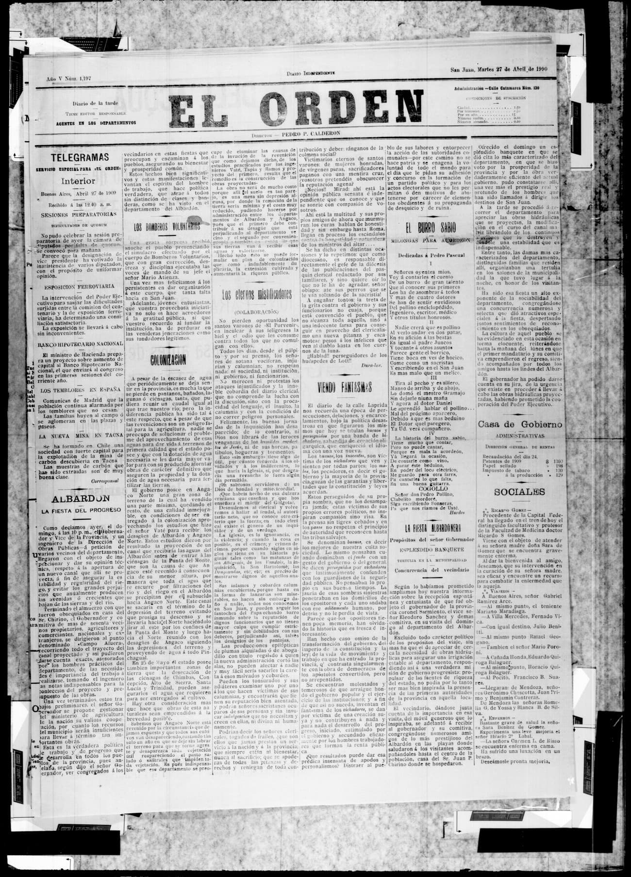 Portada · 27 de Abril de 1909