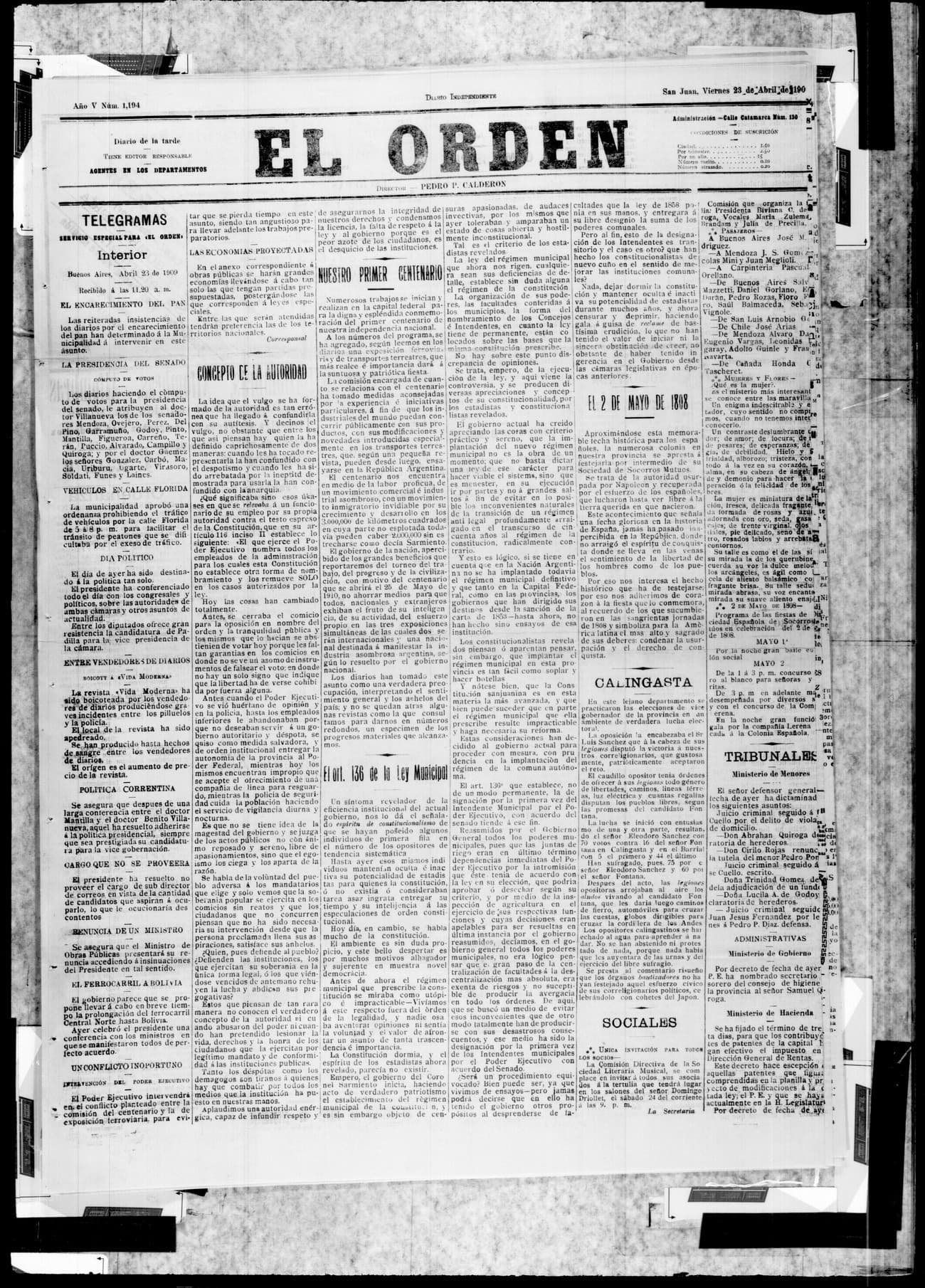 Portada · 23 de Abril de 1909