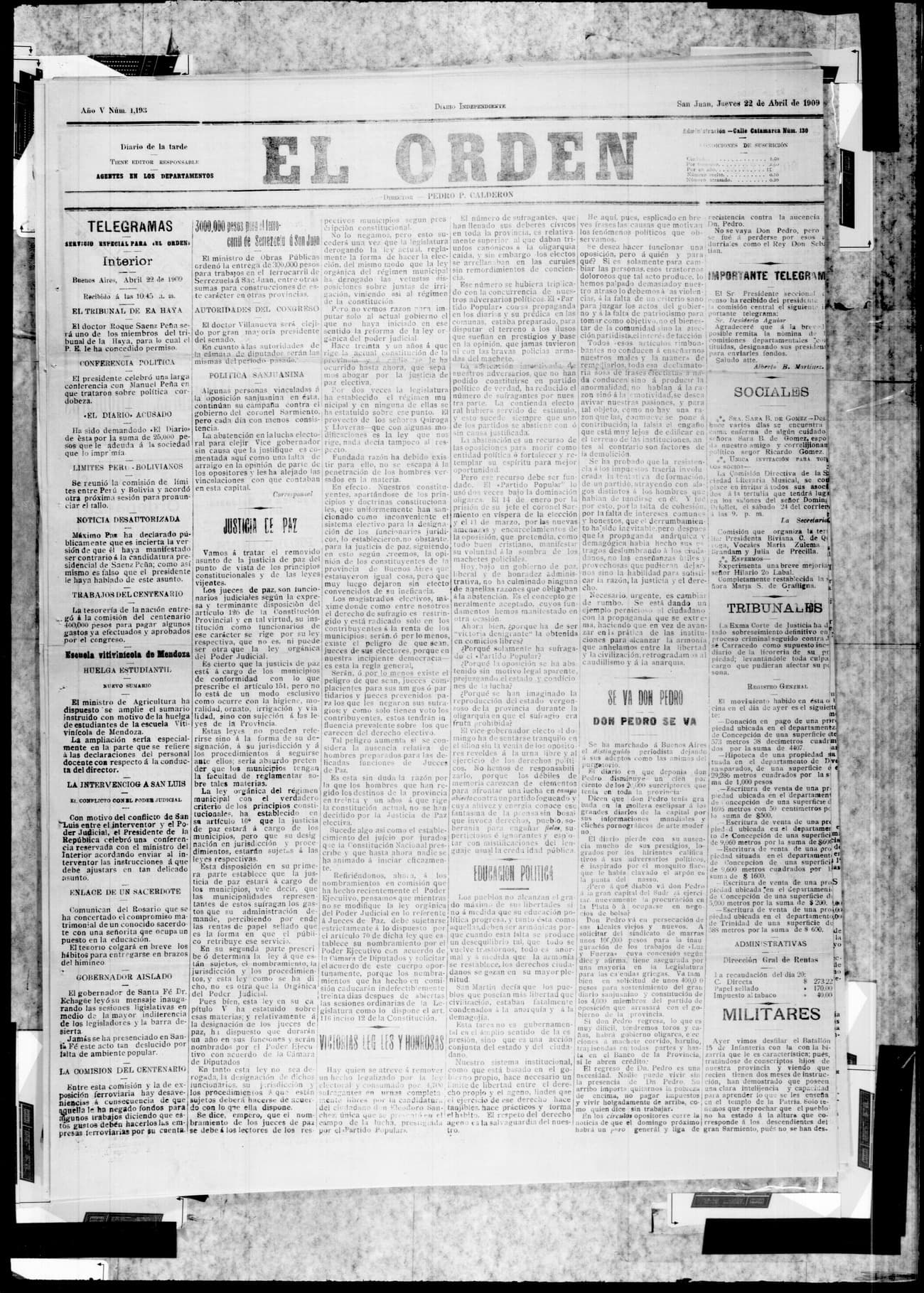 Portada · 22 de Abril de 1909