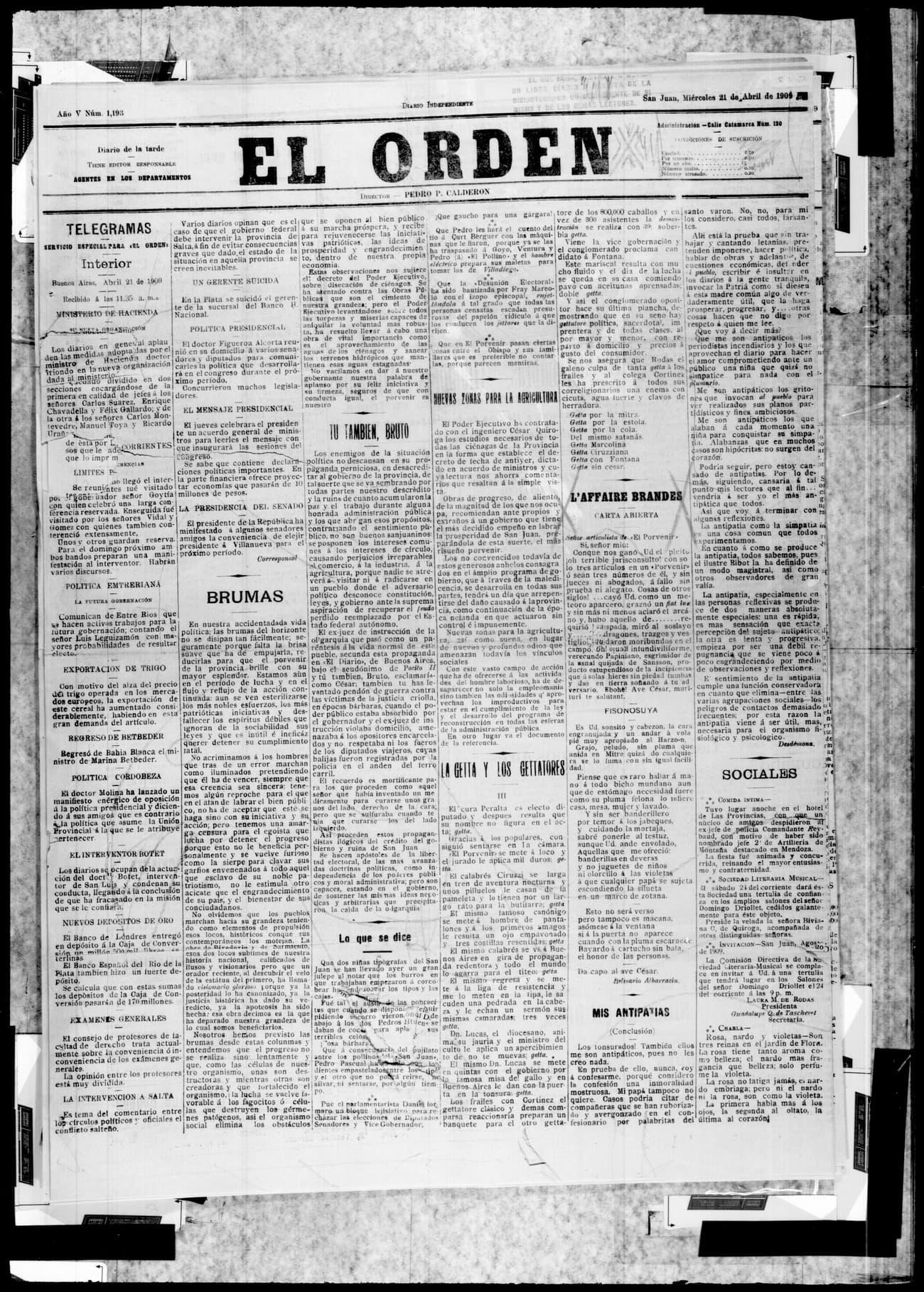 Portada · 21 de Abril de 1909