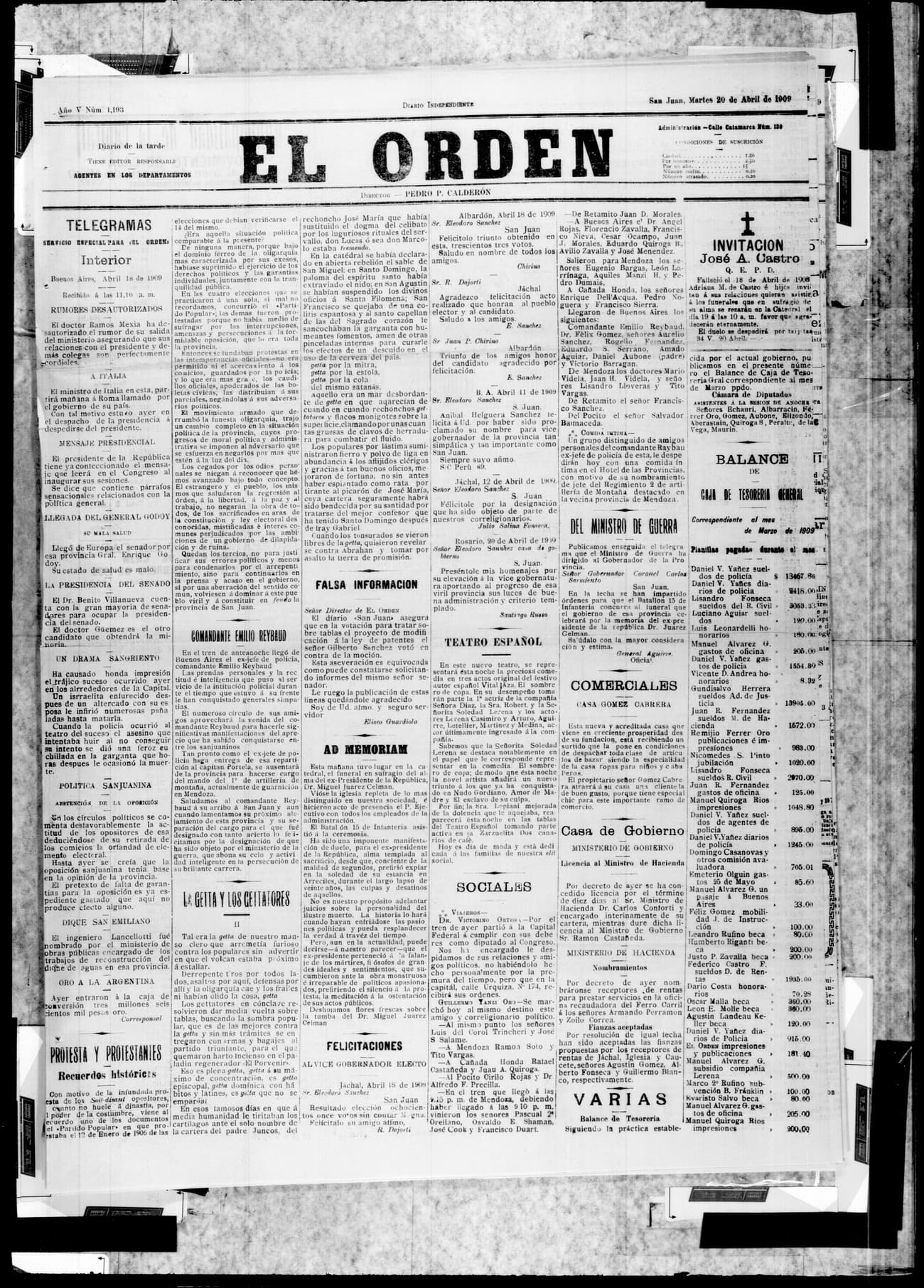 Portada · 20 de Abril de 1909