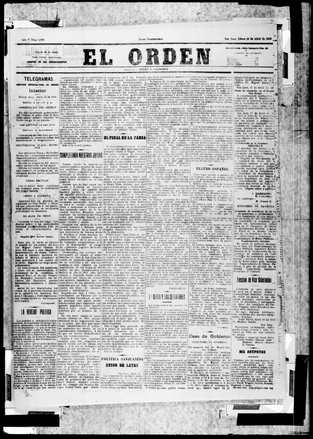 Portada · 19 de Abril de 1909