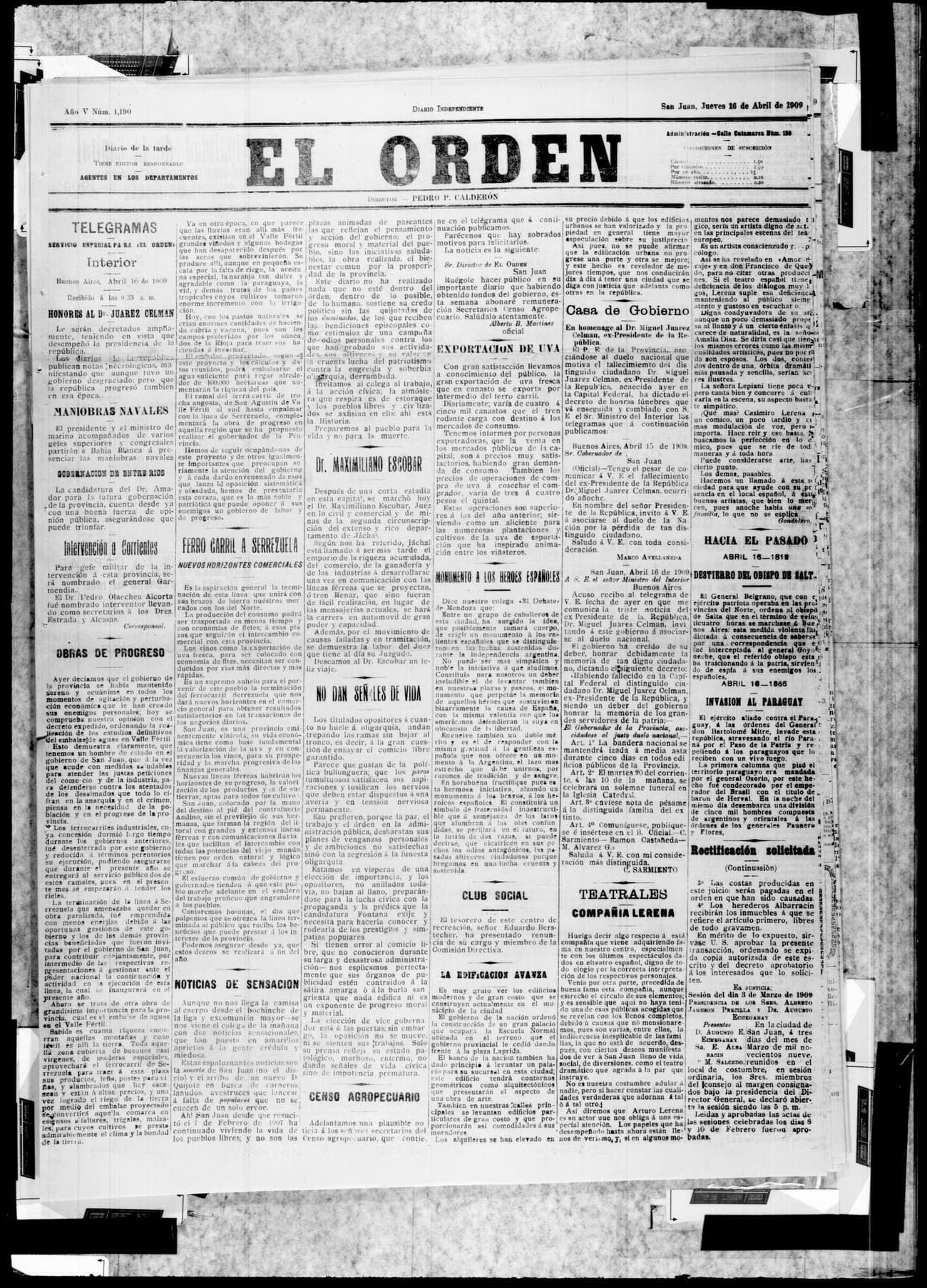 Portada · 16 de Abril de 1909
