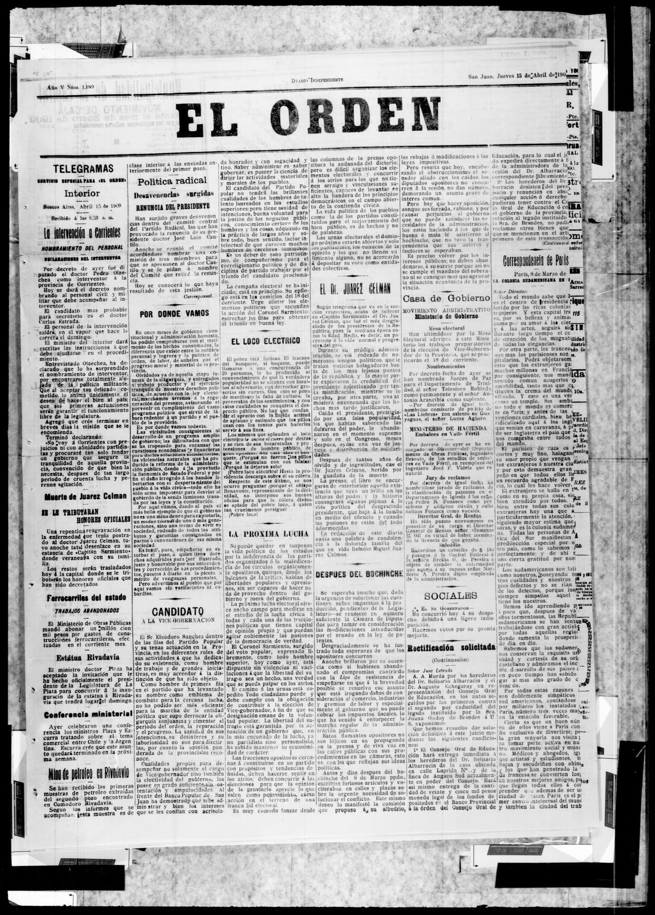 Portada · 15 de Abril de 1909