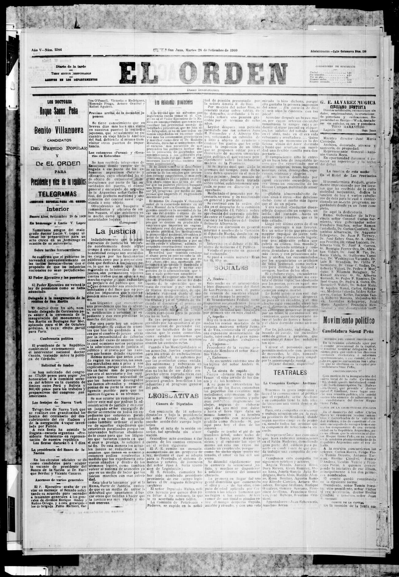 Portada · 28 de Septiembre de 1909