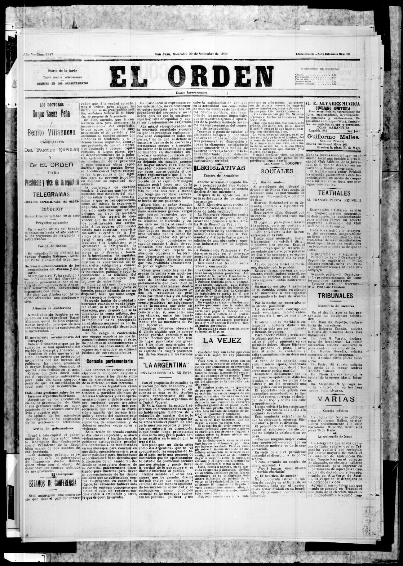 Portada · 29 de Septiembre de 1909