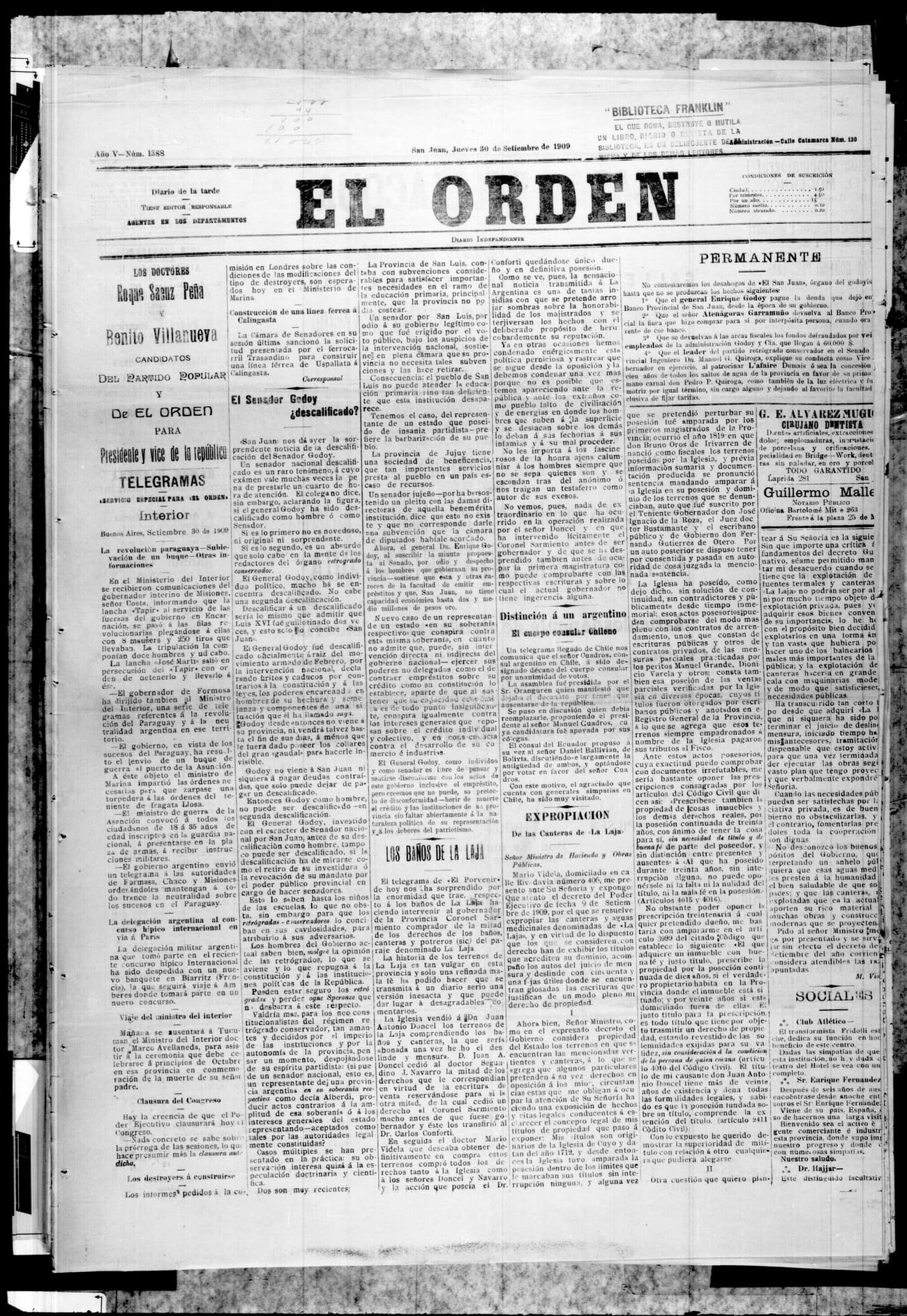 Portada · 30 de Septiembre de 1909