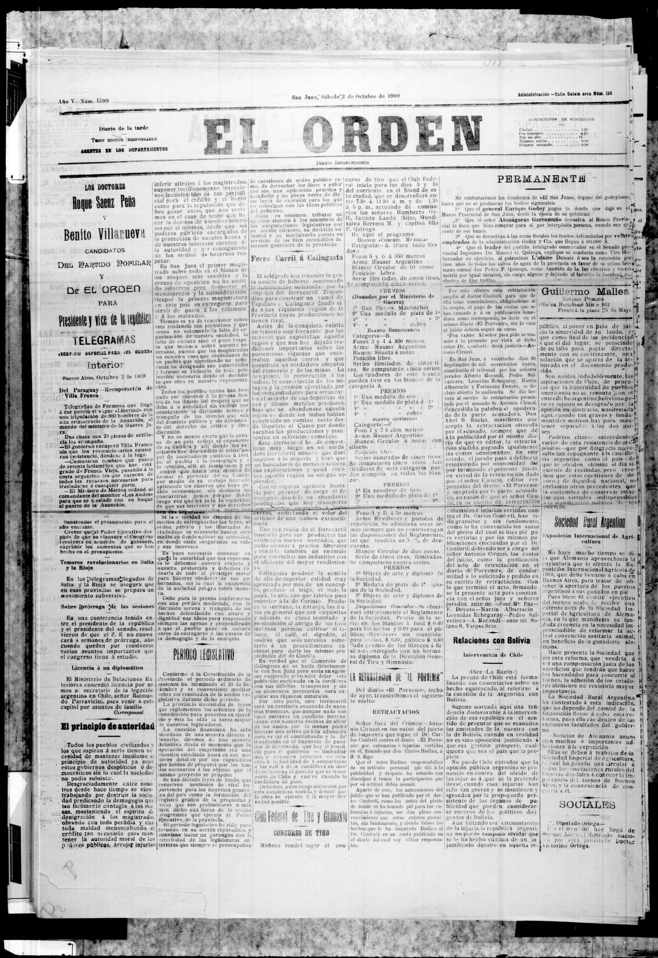 Portada · 2 de Octubre de 1909