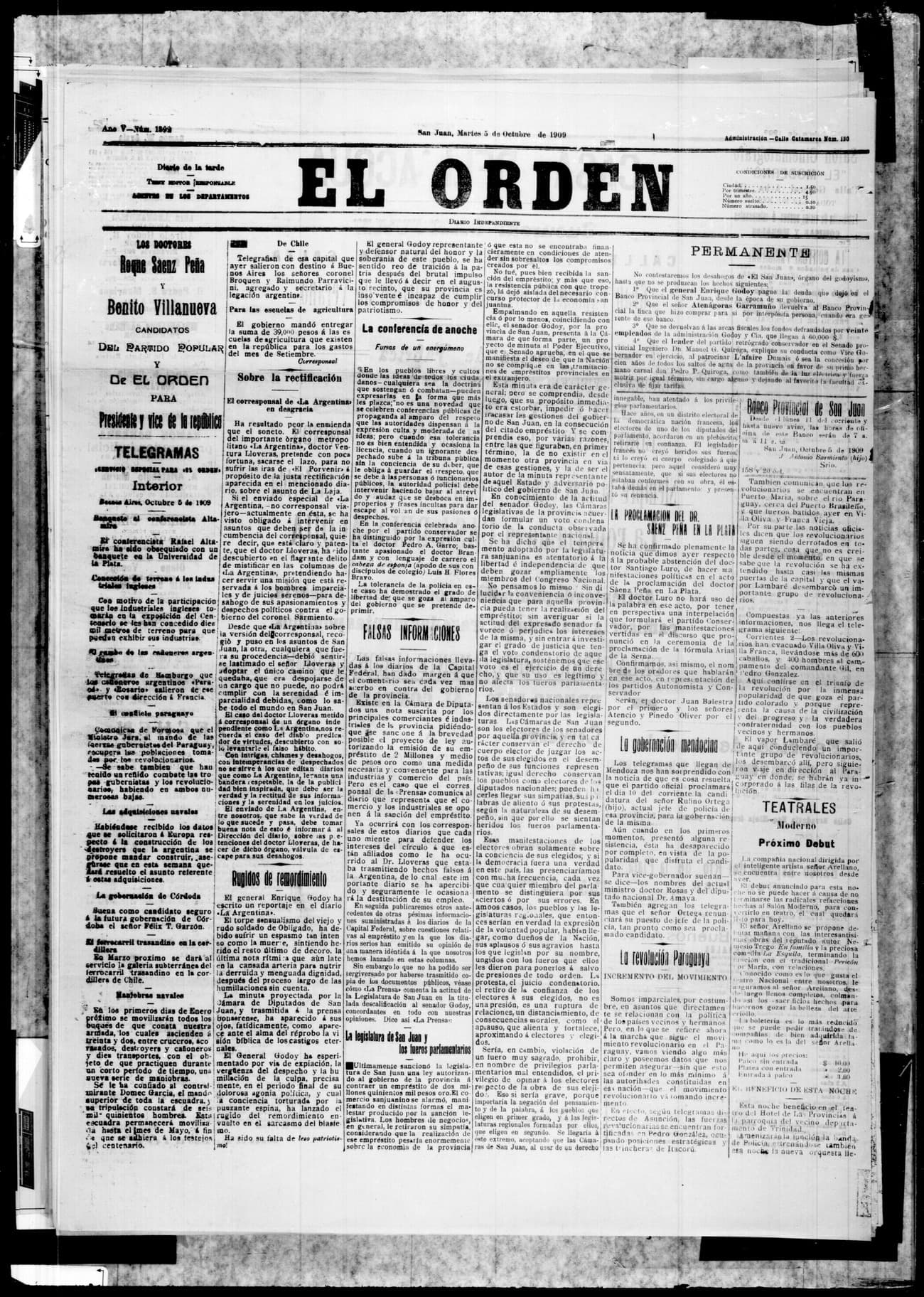 Portada · 5 de Octubre de 1909