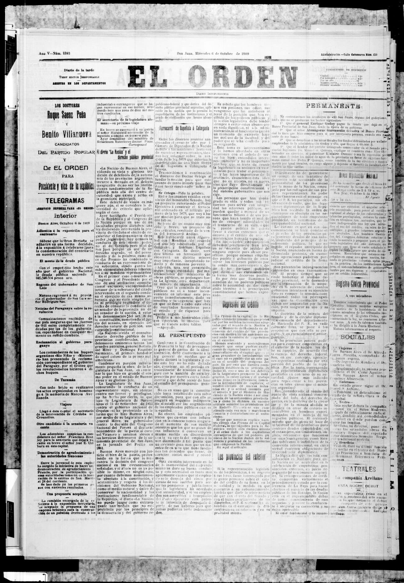 Portada · 6 de Octubre de 1909