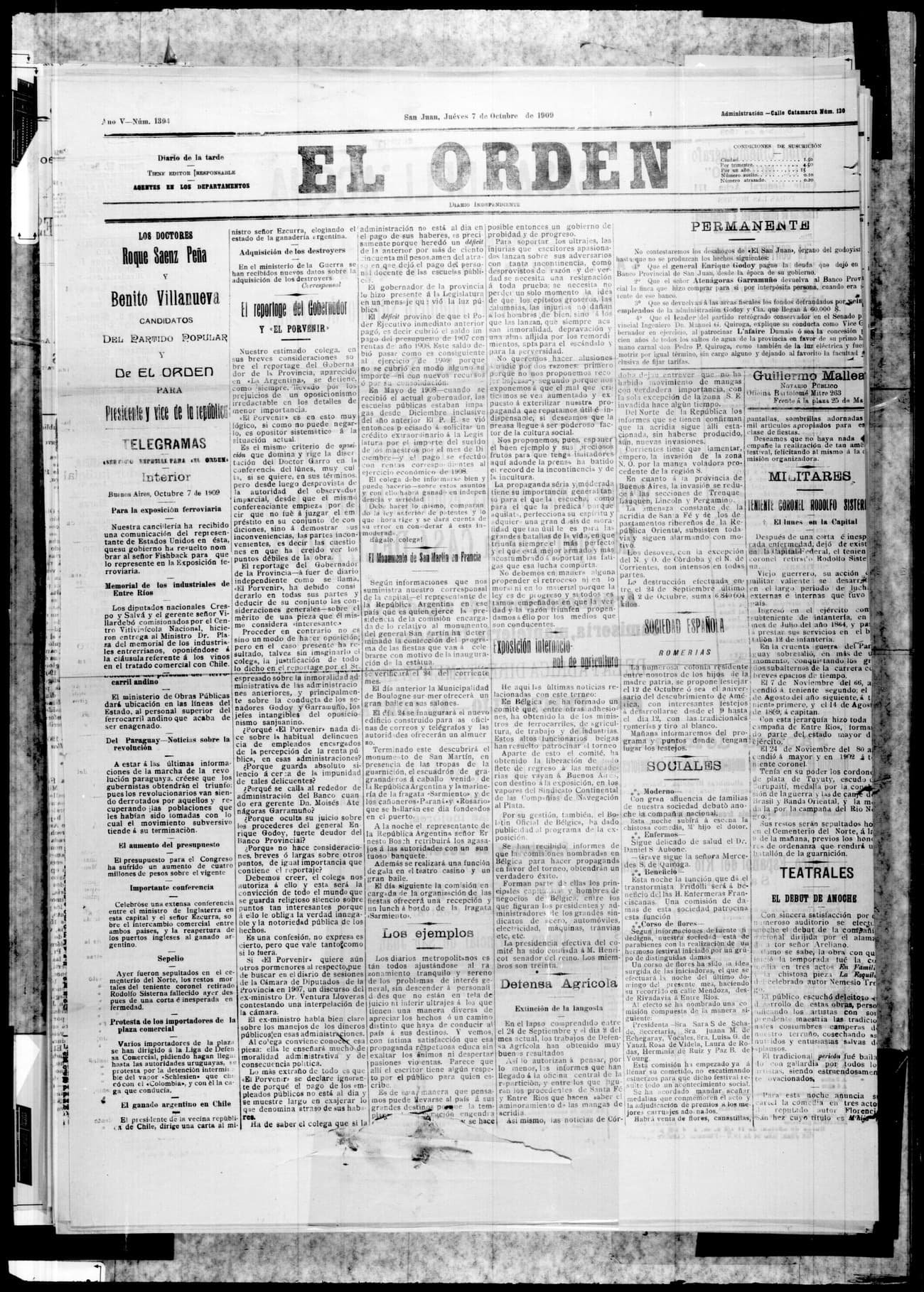 Portada · 7 de Octubre de 1909
