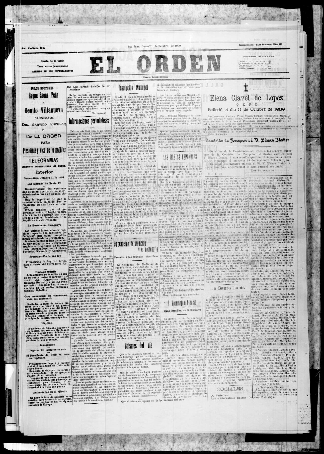 Portada · 11 de Octubre de 1909