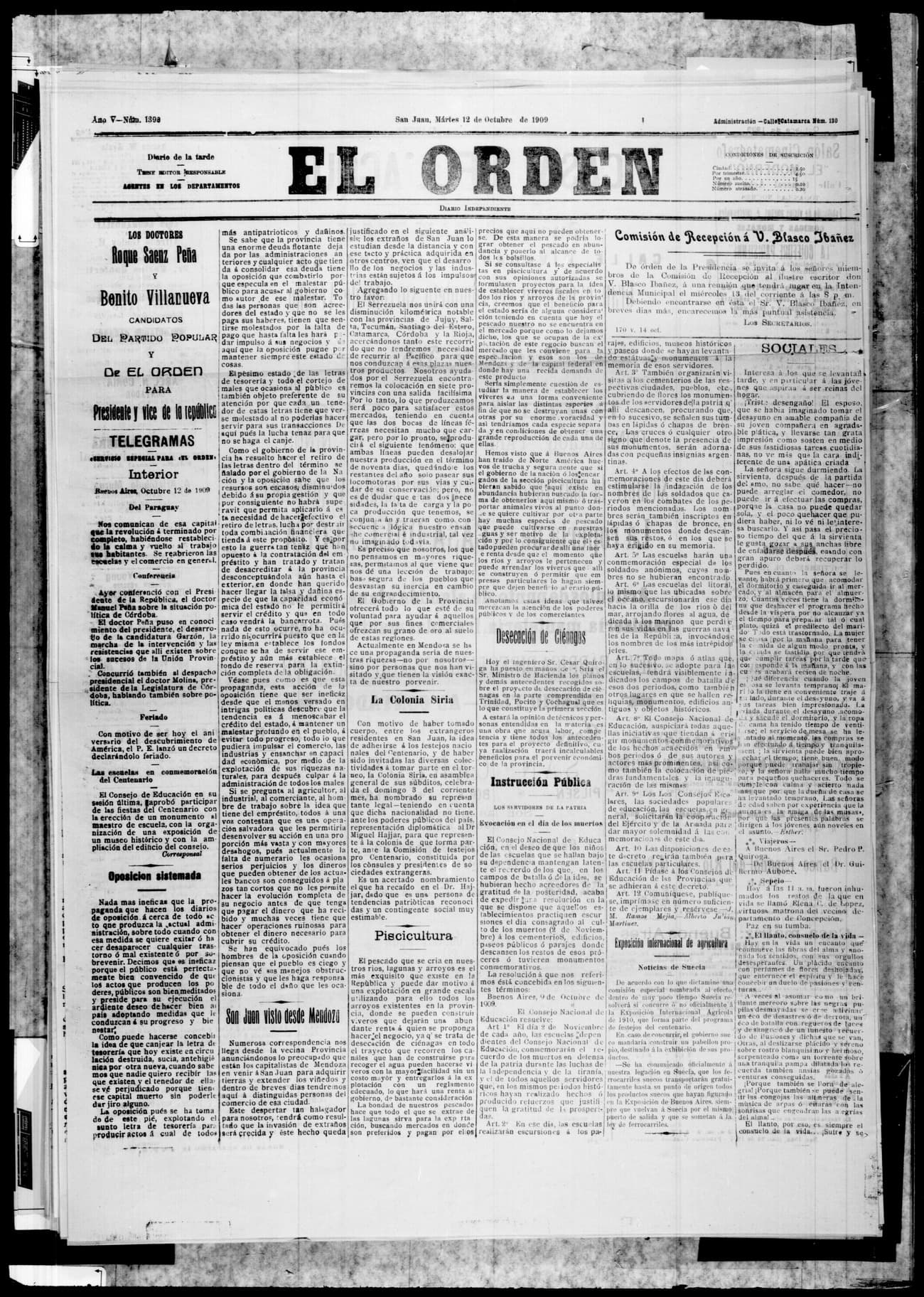Portada · 12 de Octubre de 1909