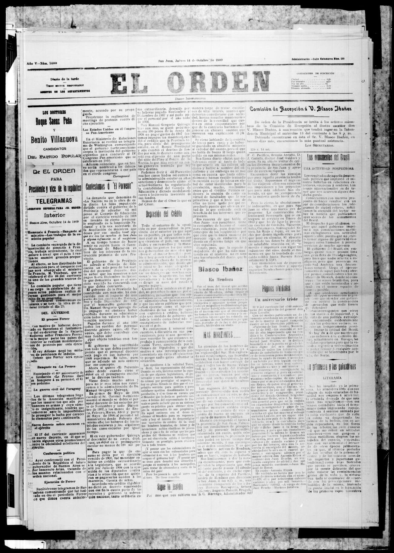 Portada · 14 de Octubre de 1909