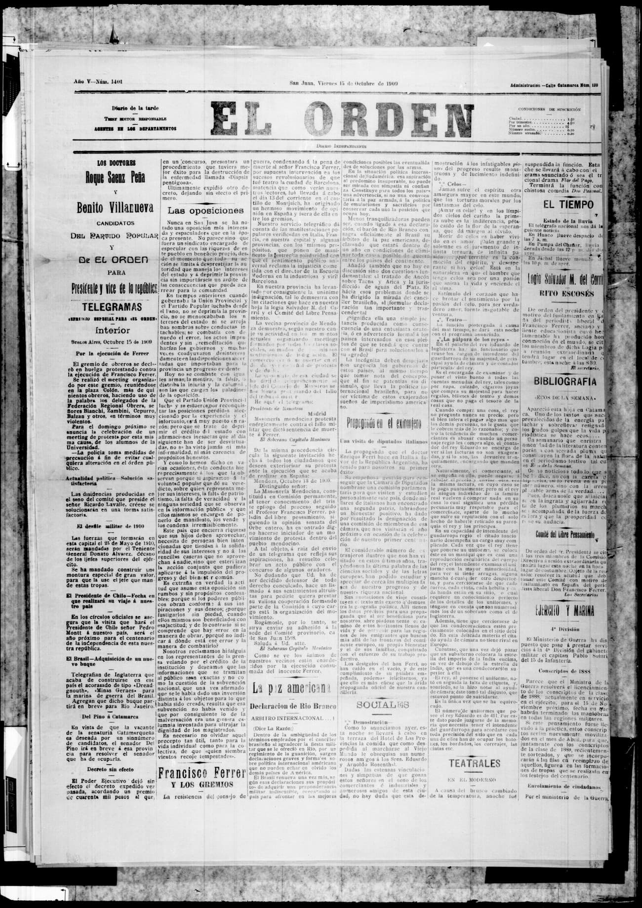 Portada · 15 de Octubre de 1909