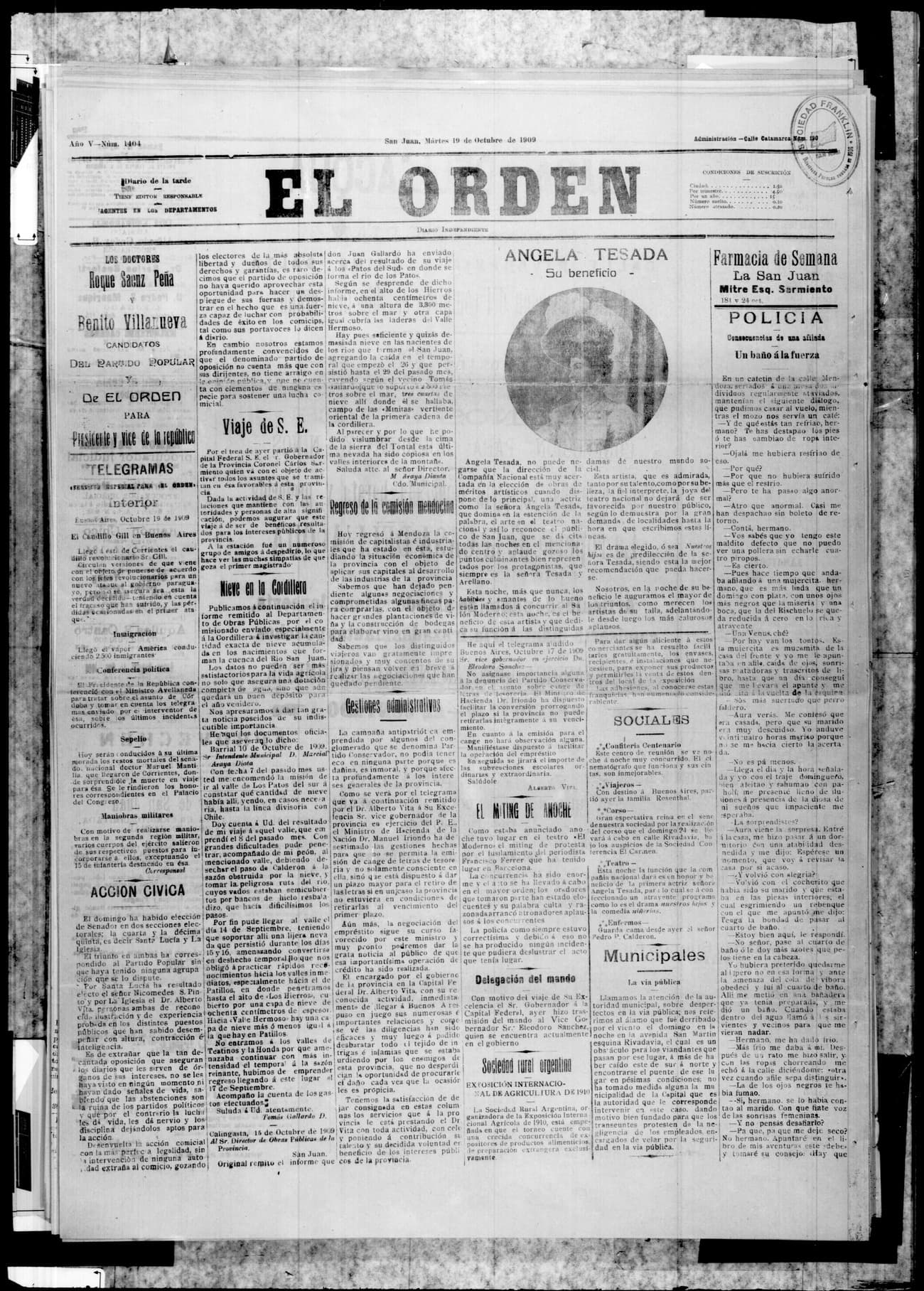 Portada · 19 de Octubre de 1909