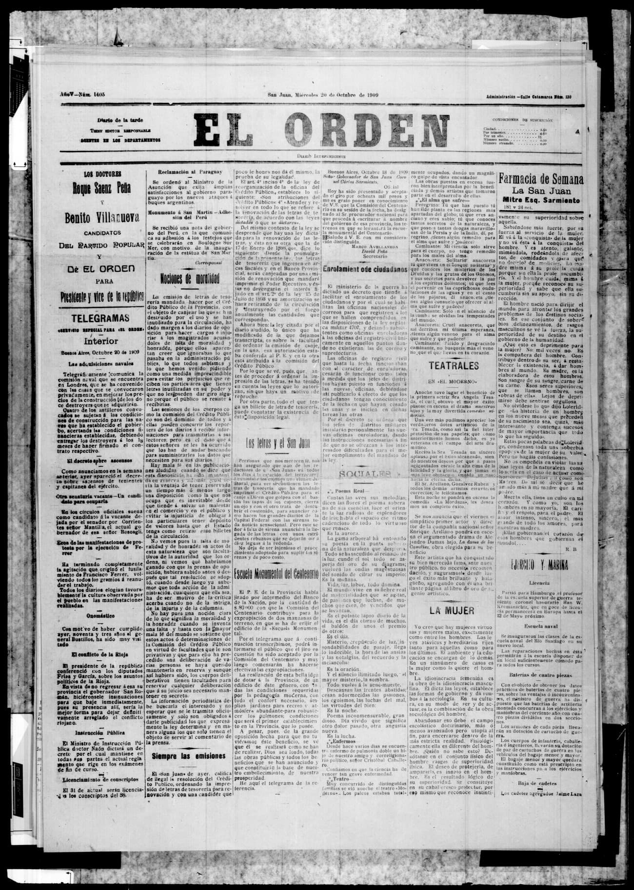 Portada · 20 de Octubre de 1909