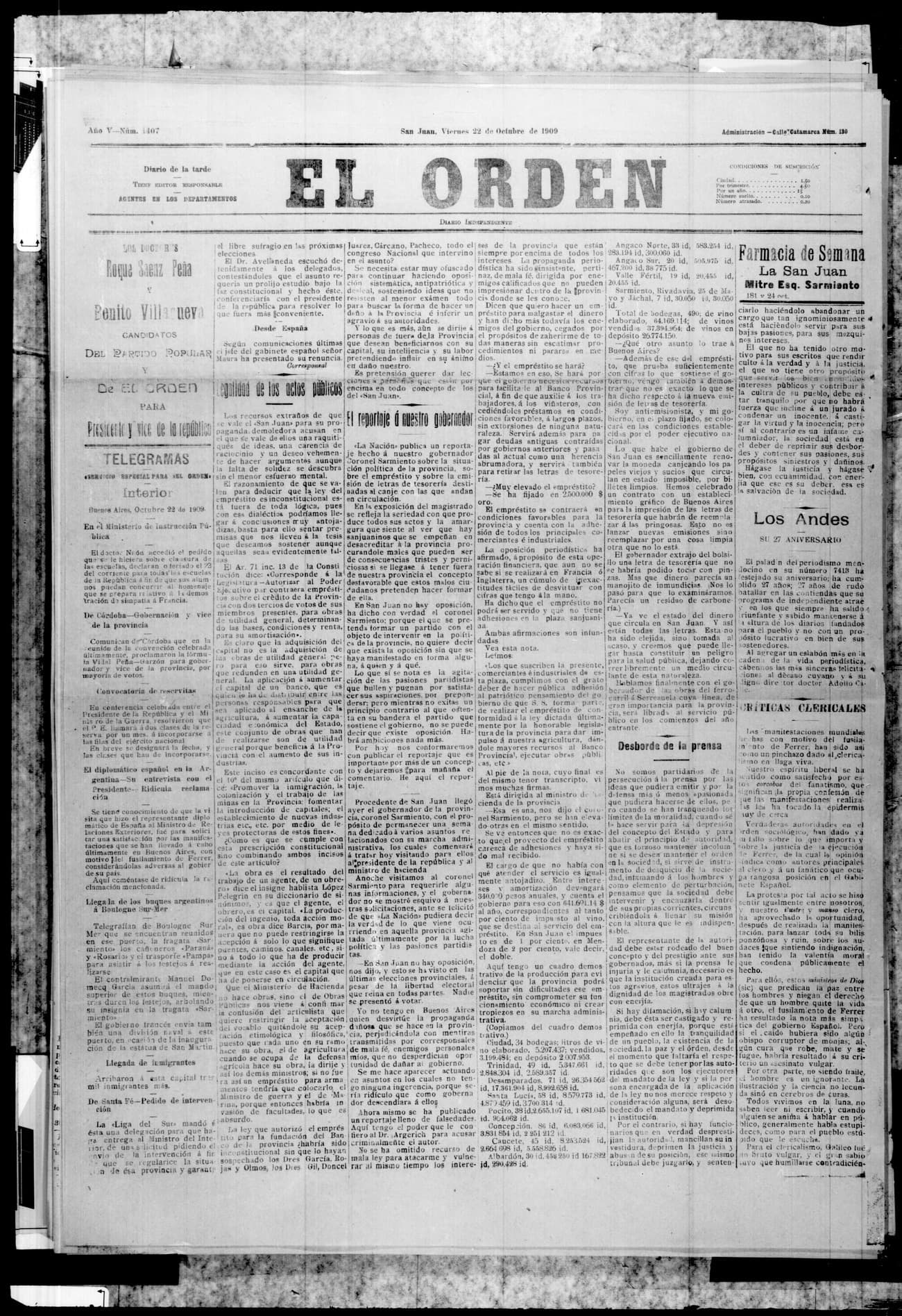 Portada · 22 de Octubre de 1909