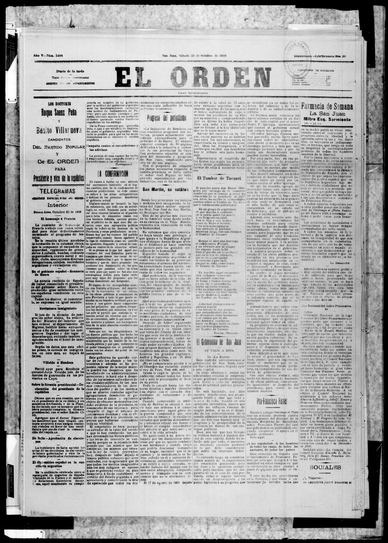 Portada · 23 de Octubre de 1909