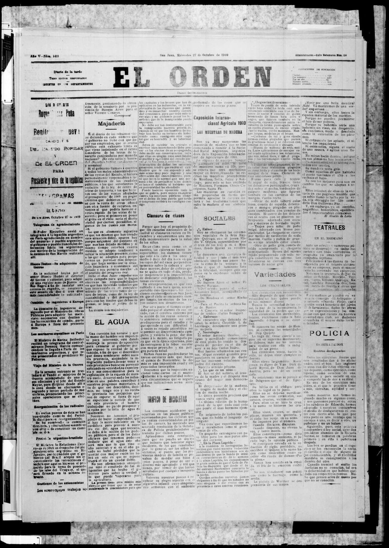 Portada · 27 de Octubre de 1909