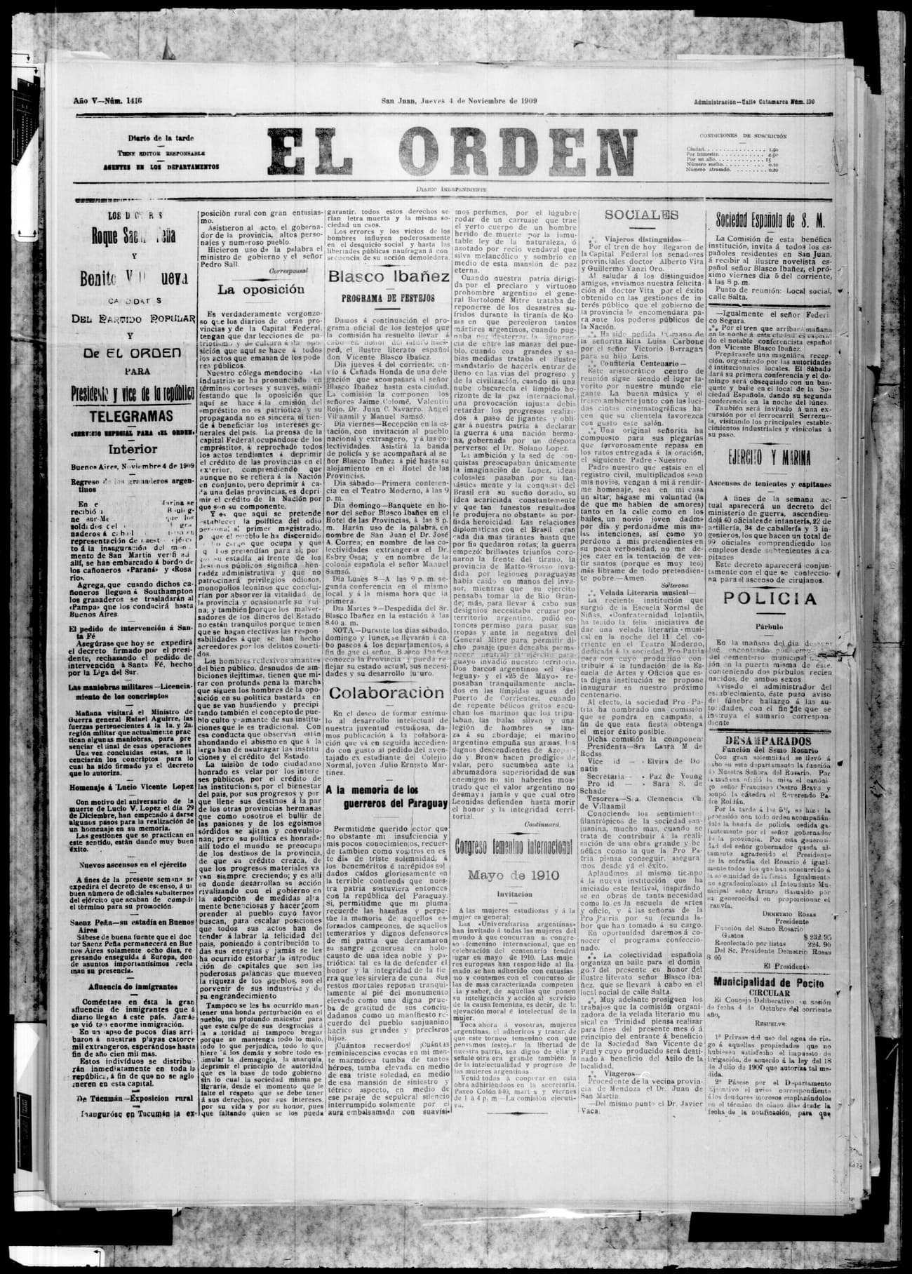 Portada · 4 de Noviembre de 1909