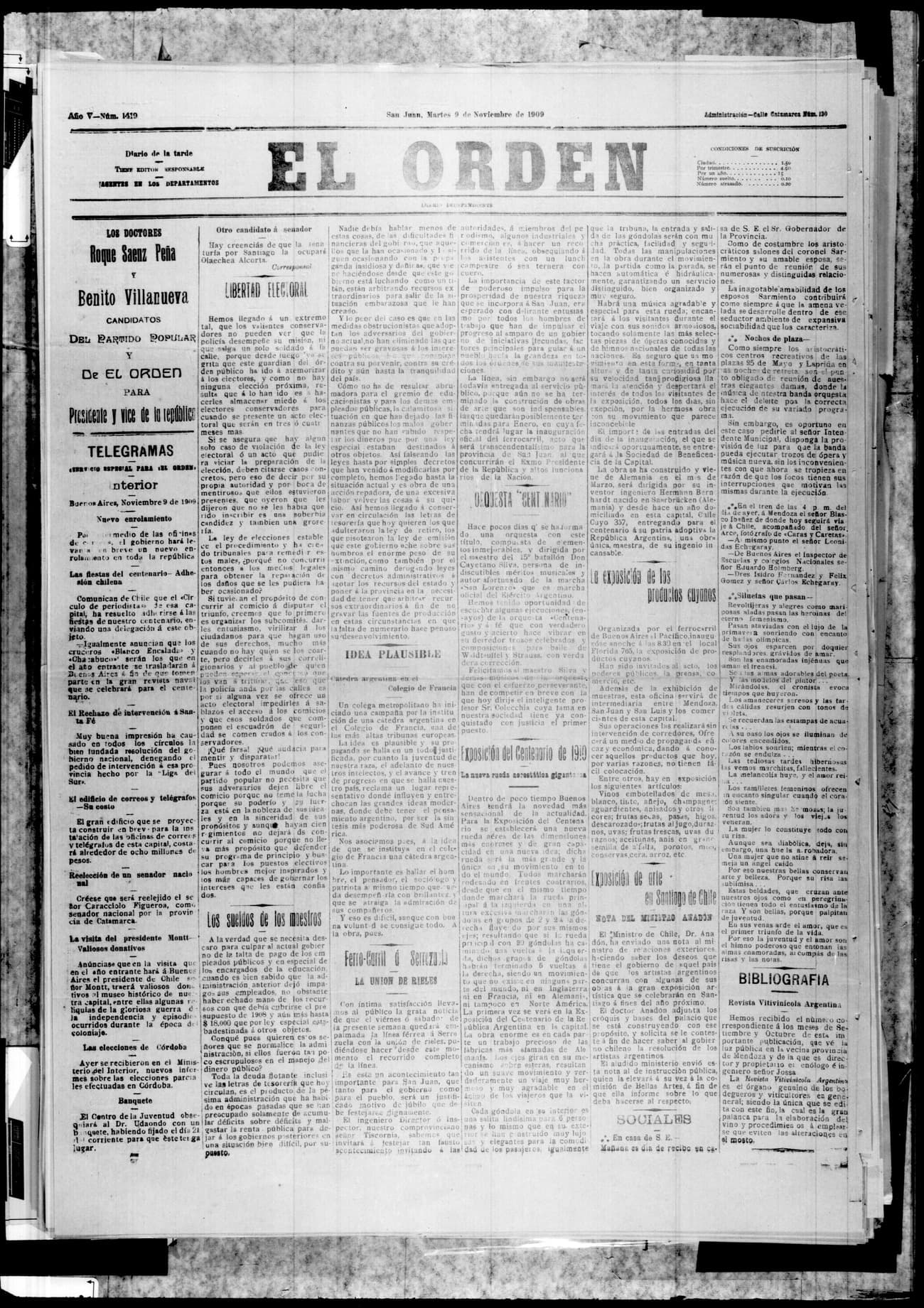 Portada · 9 de Noviembre de 1909
