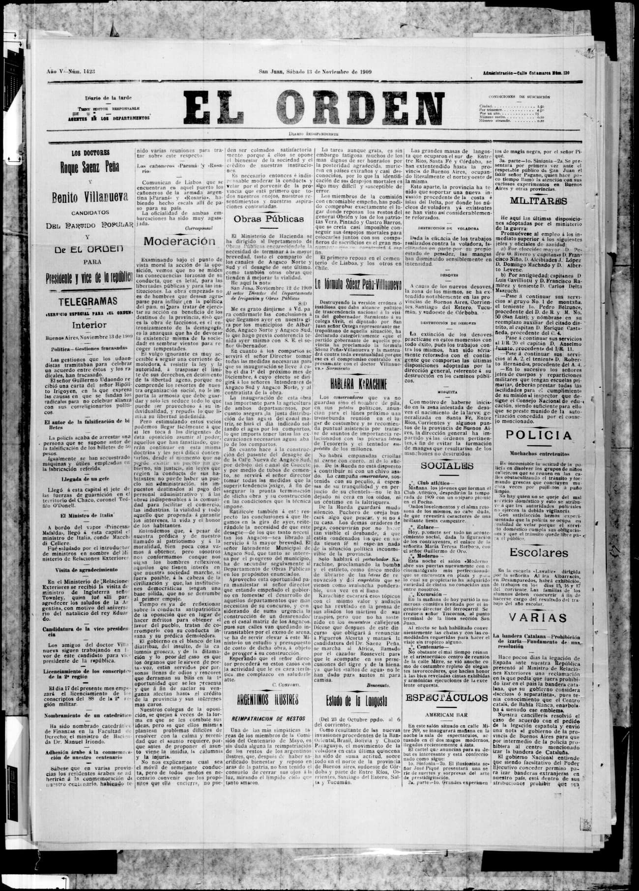 Portada · 13 de Noviembre de 1909
