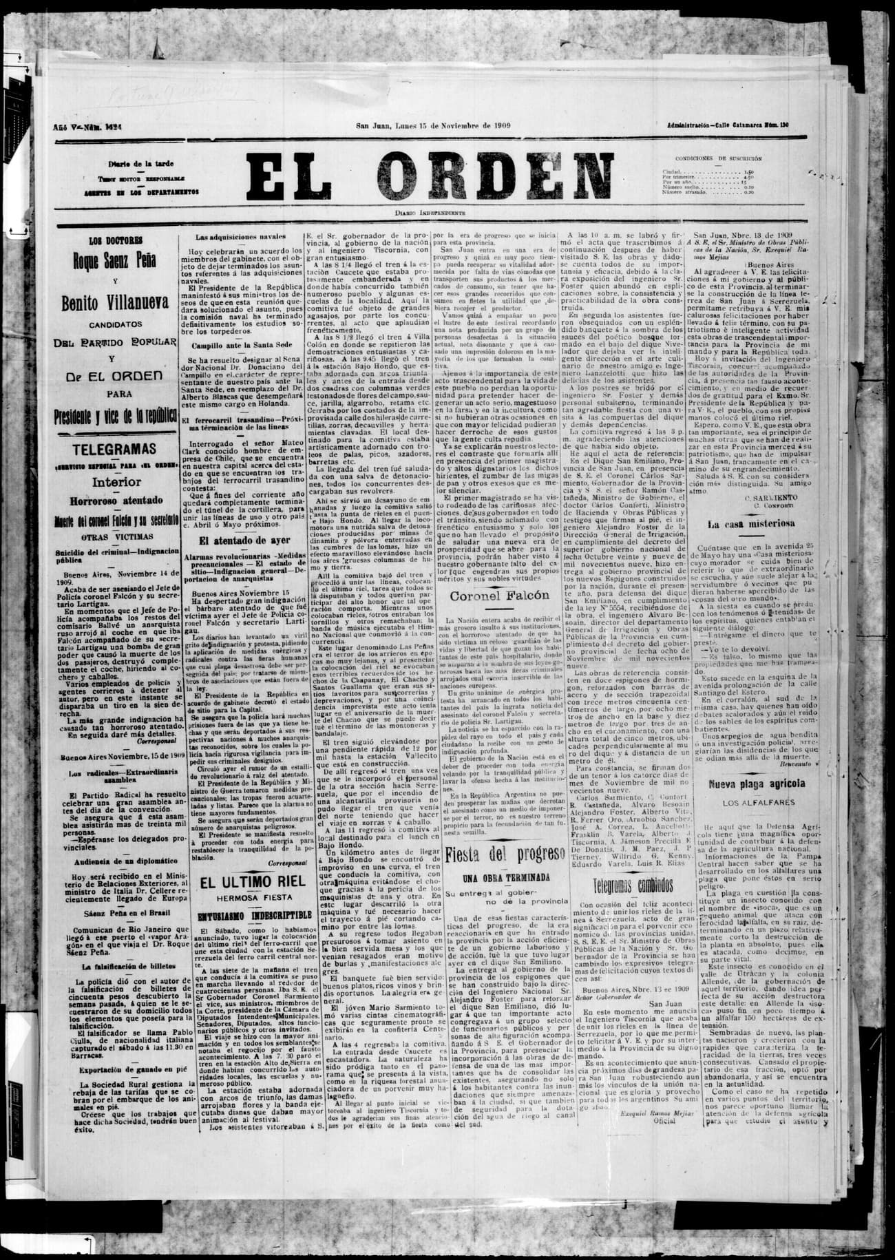Portada · 15 de Noviembre de 1909
