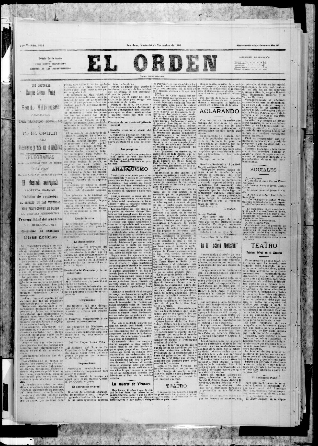 Portada · 16 de Noviembre de 1909