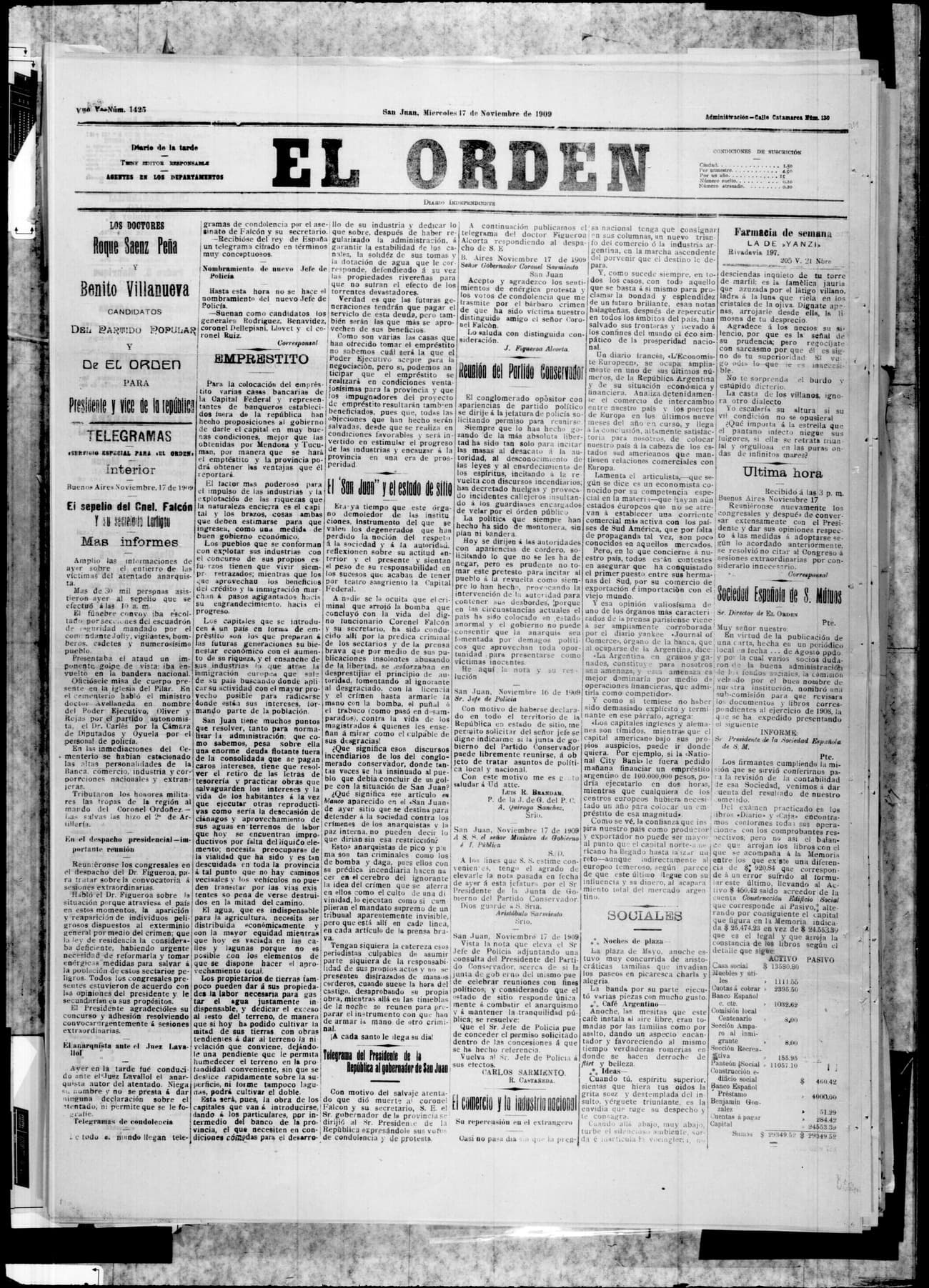 Portada · 17 de Noviembre de 1909