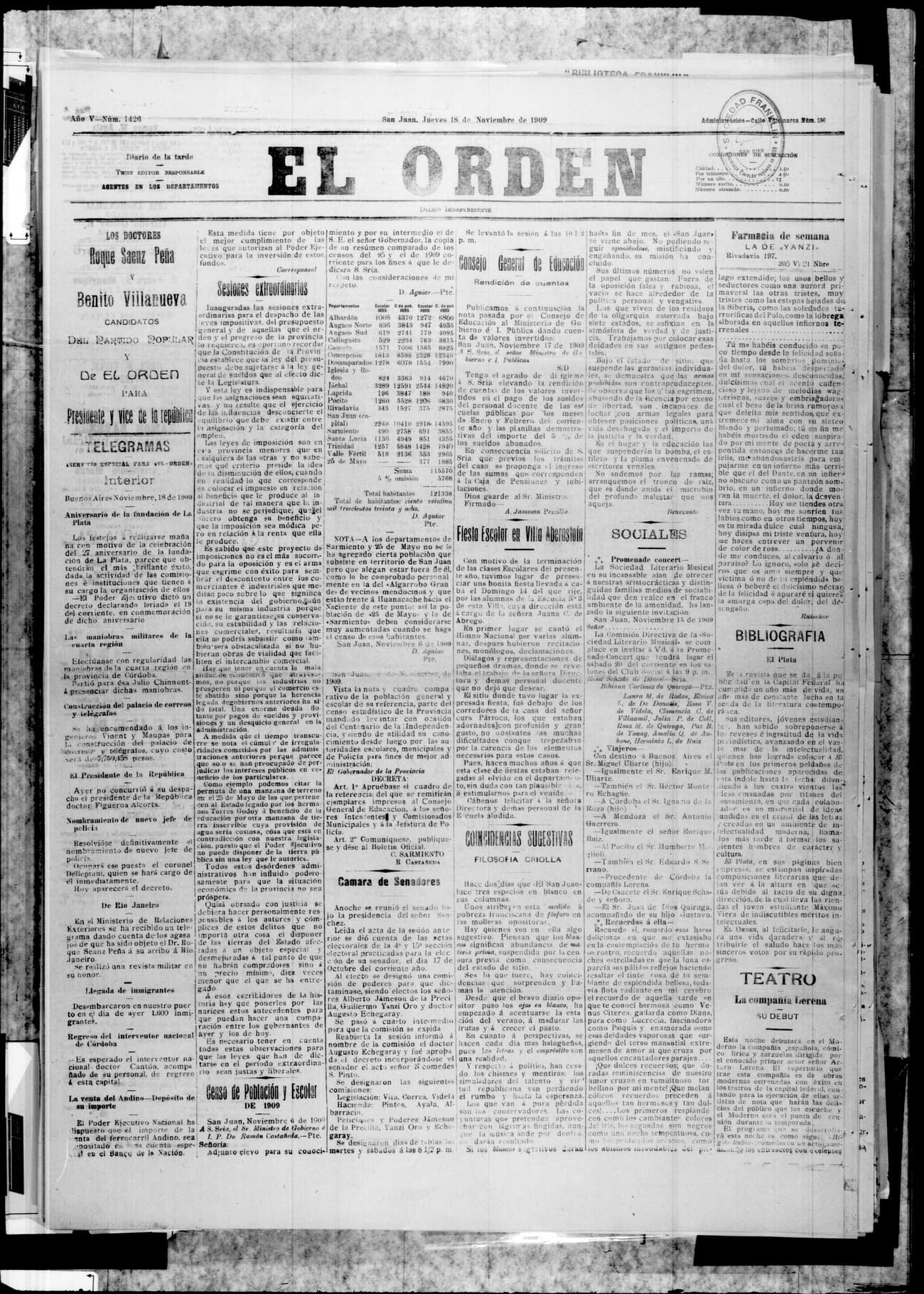 Portada · 18 de Noviembre de 1909