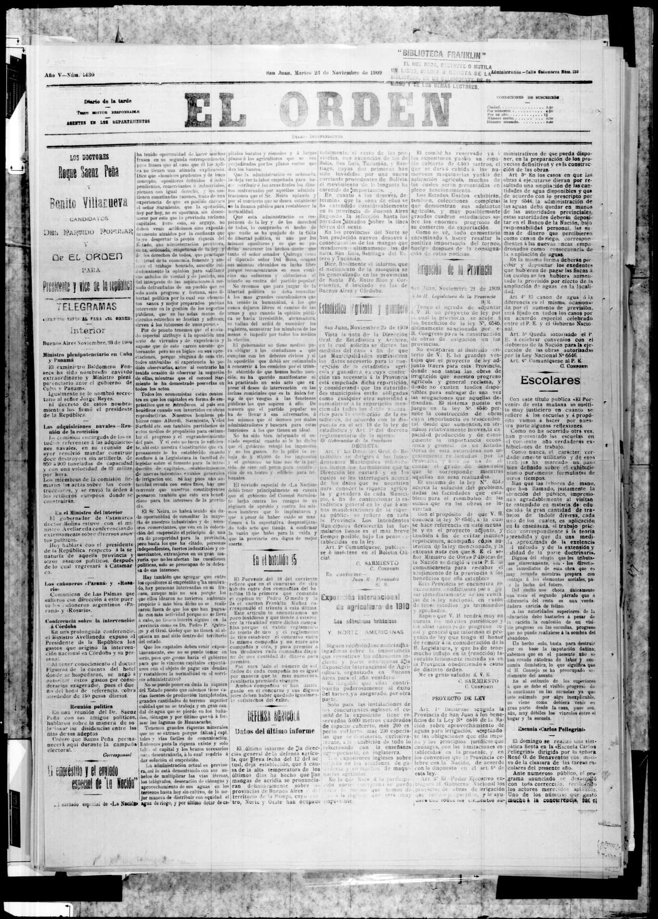 Portada · 23 de Diciembre de 1909