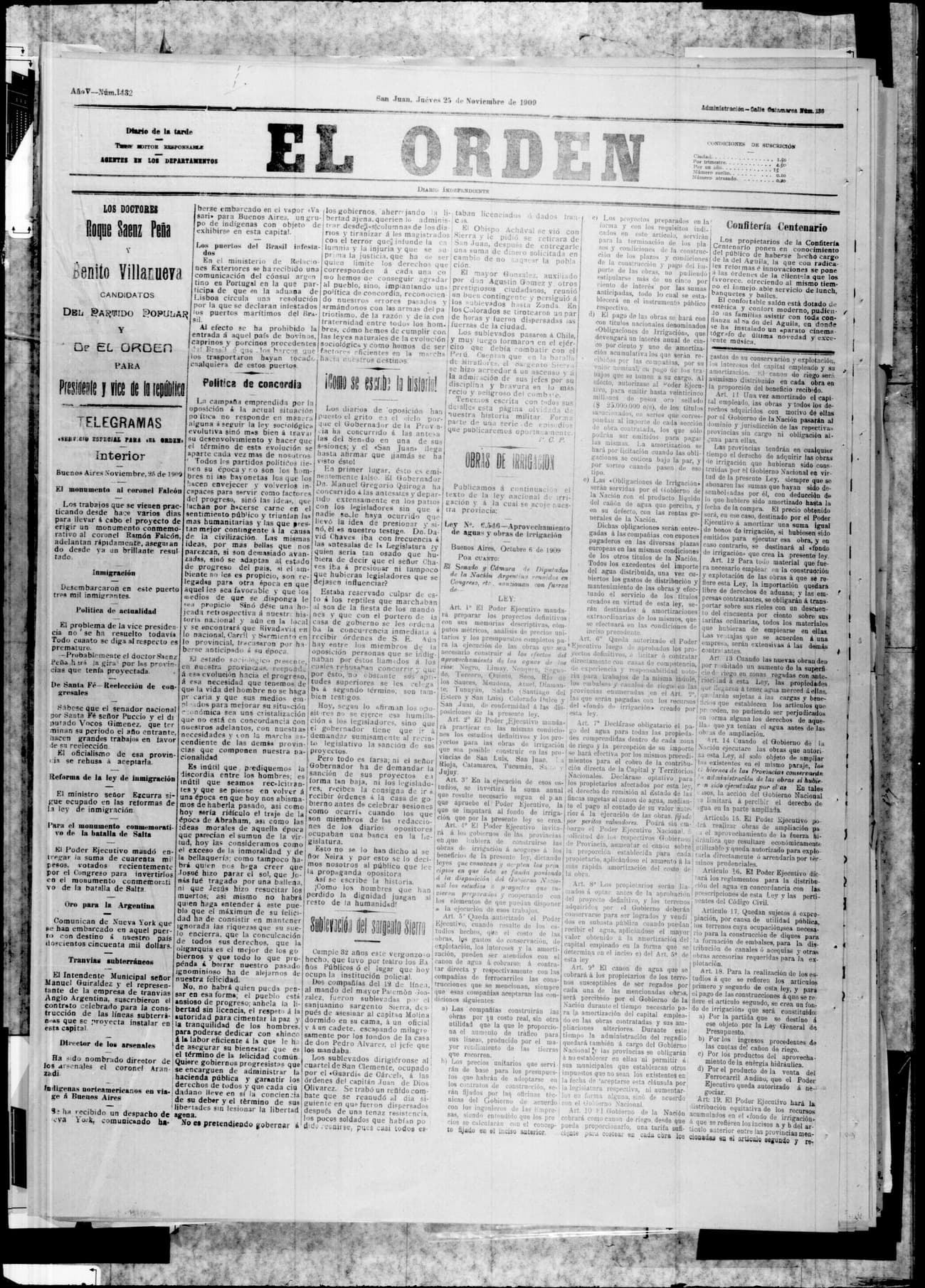 Portada · 25 de Noviembre de 1909