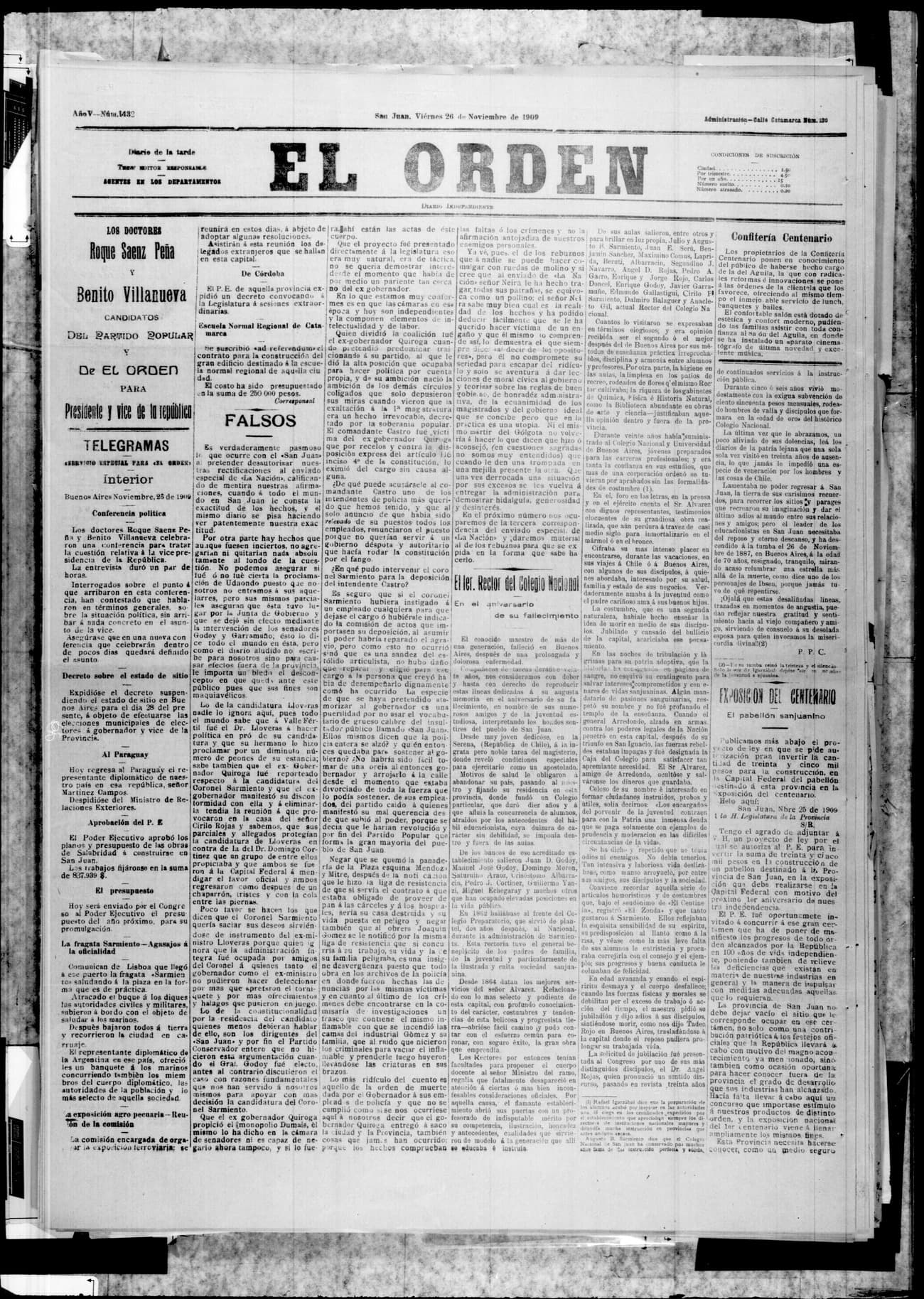 Portada · 26 de Noviembre de 1909