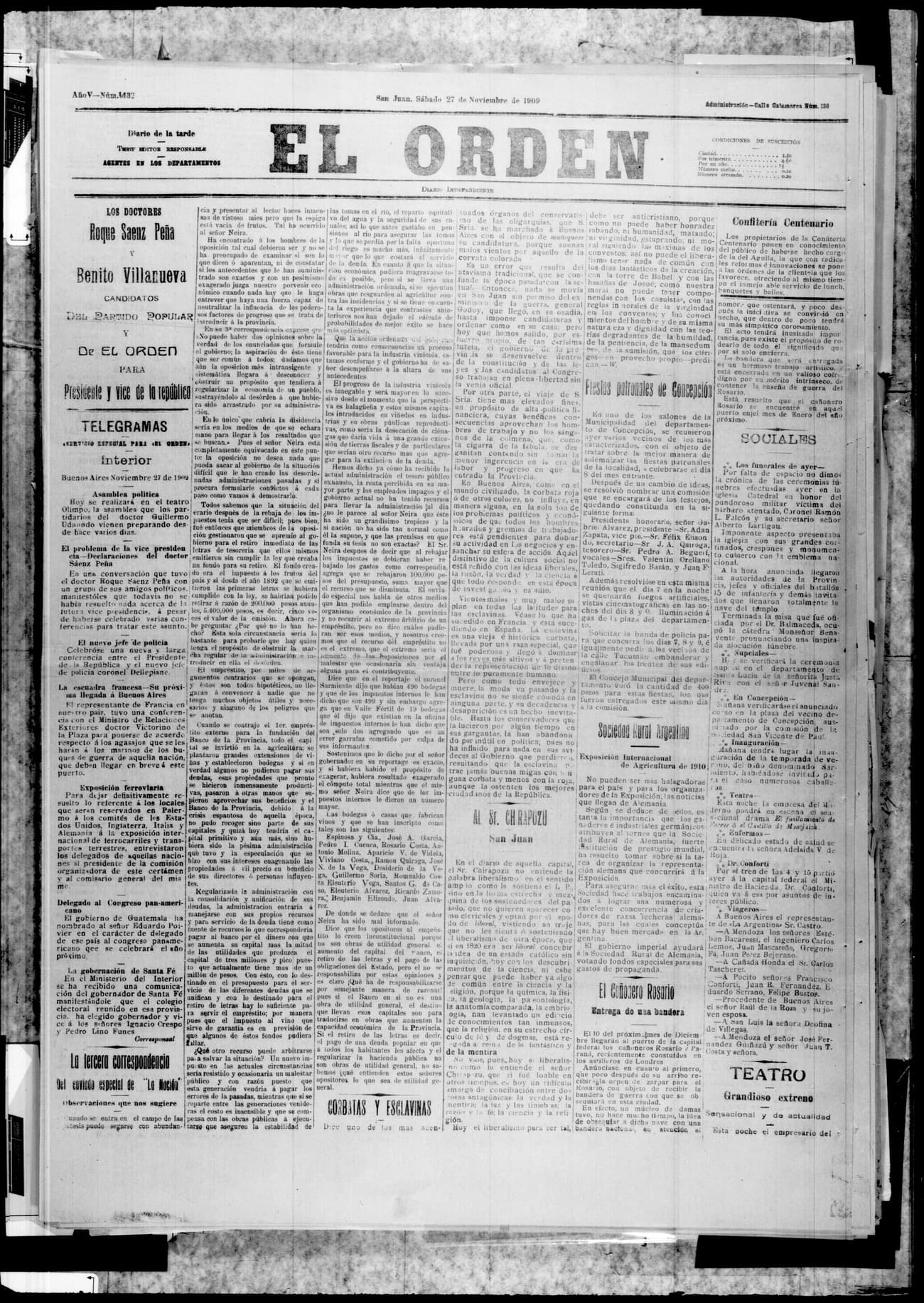 Portada · 27 de Noviembre de 1909