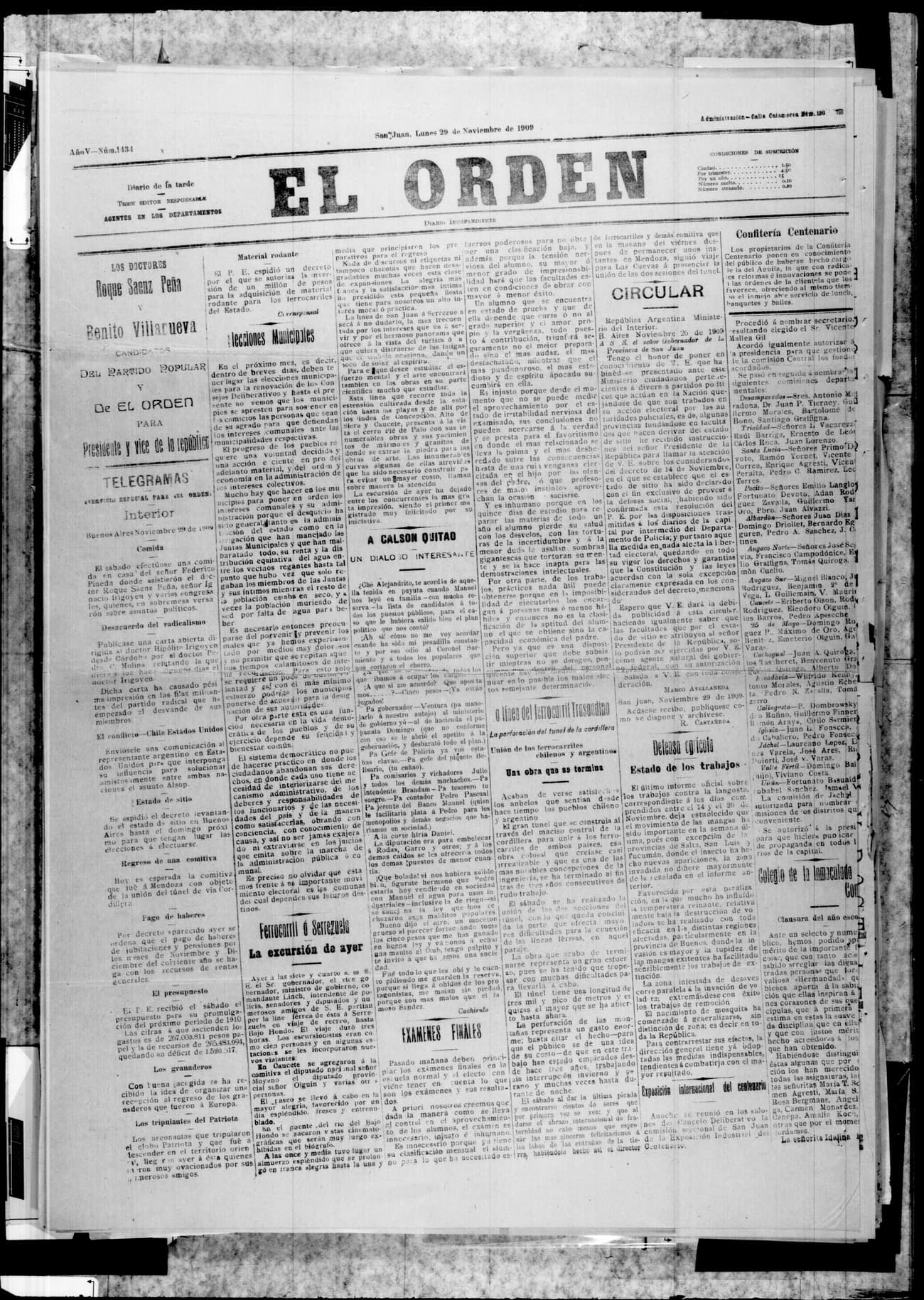 Portada · 29 de Noviembre de 1909